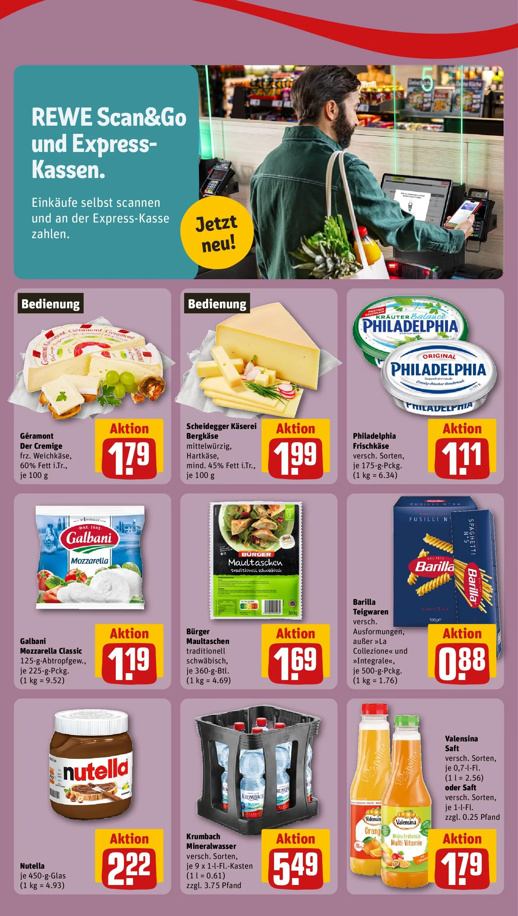 REWE Prospekt ab 22.02.2026 zum Blättern » Angebote | Seite: 3 | Produkte: Geramont, Philadelphia, Mozzarella, Saft