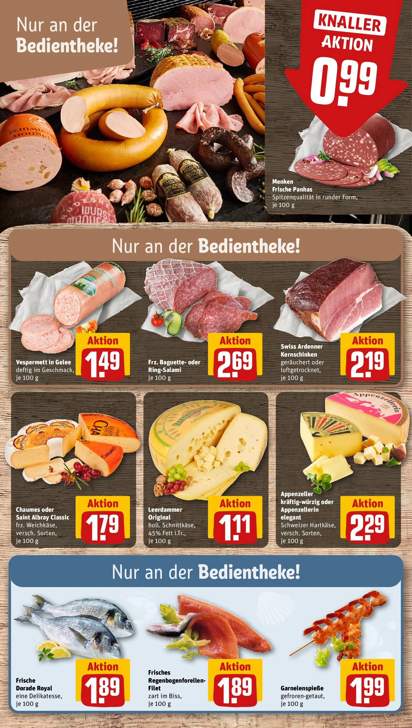 REWE Prospekt ab 22.02.2026 zum Blättern » Angebote | Seite: 9 | Produkte: Dorade, Leerdammer, Wurst, Salami