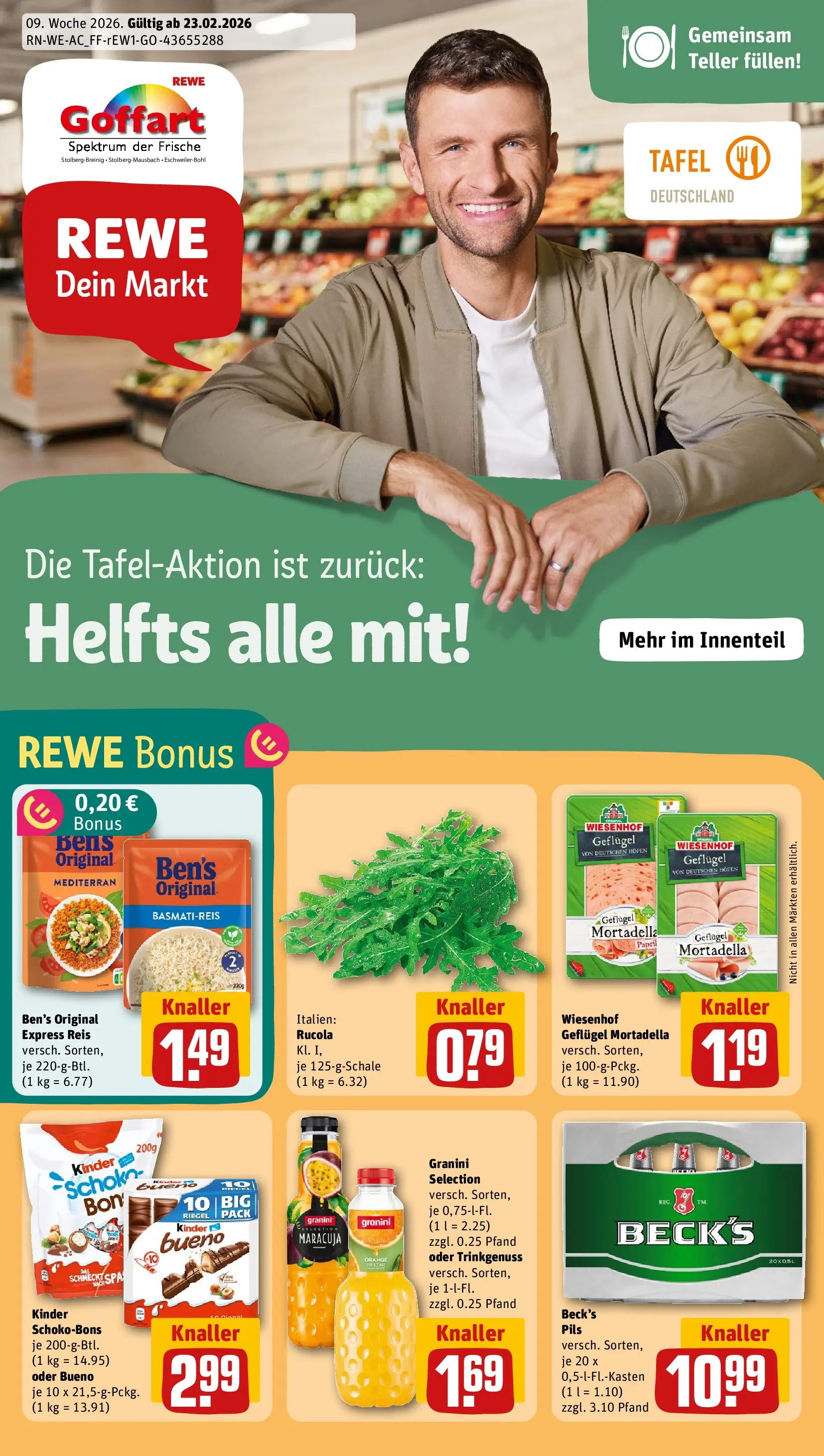 REWE Prospekt ab 22.02.2026 zum Blättern » Angebote | Seite: 1 | Produkte: Basmatireis, Rucola, Granini, Reis