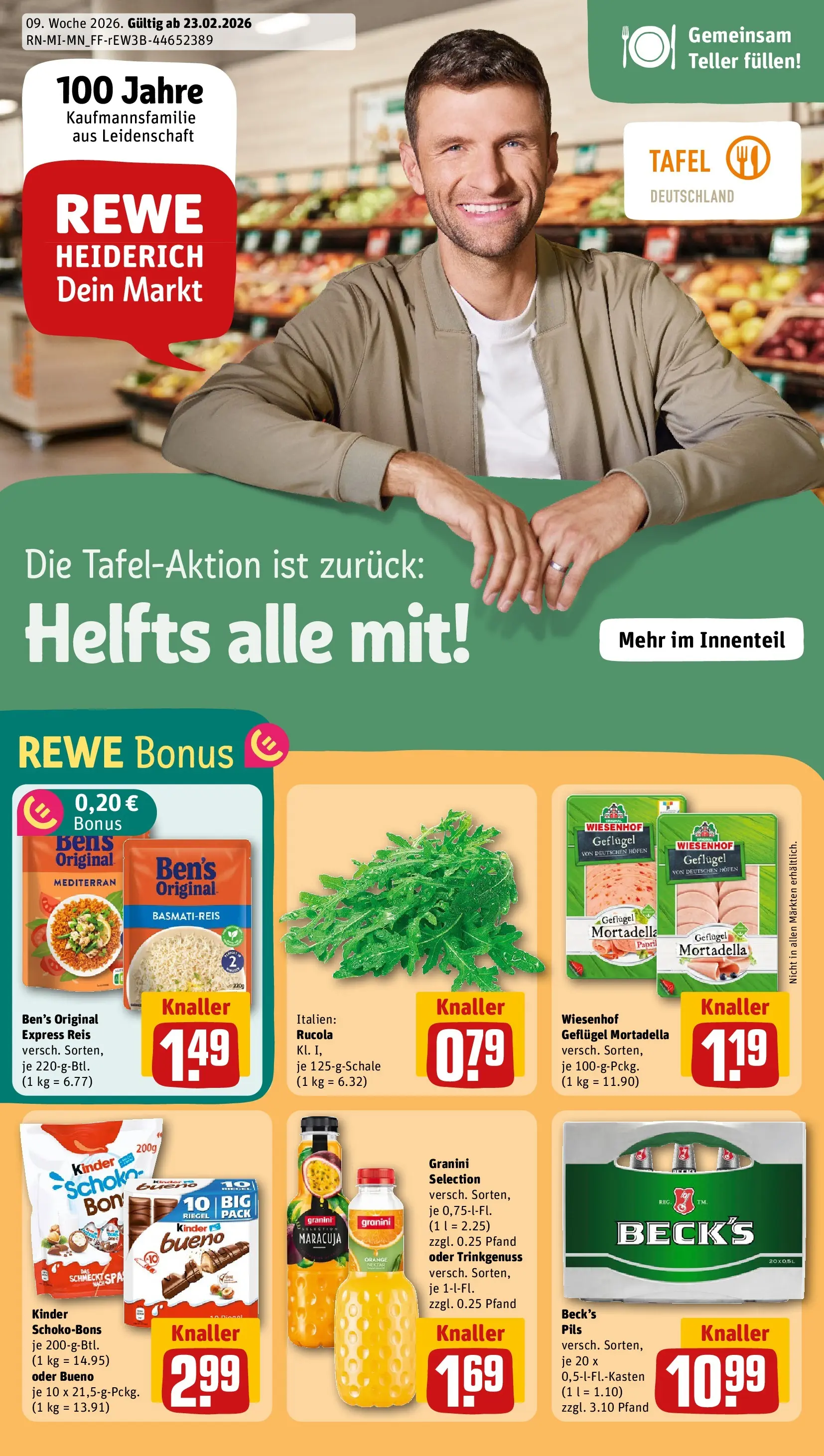 REWE Prospekt ab 22.02.2026 zum Blättern » Angebote | Seite: 1 | Produkte: Basmatireis, Rucola, Pils, Reis