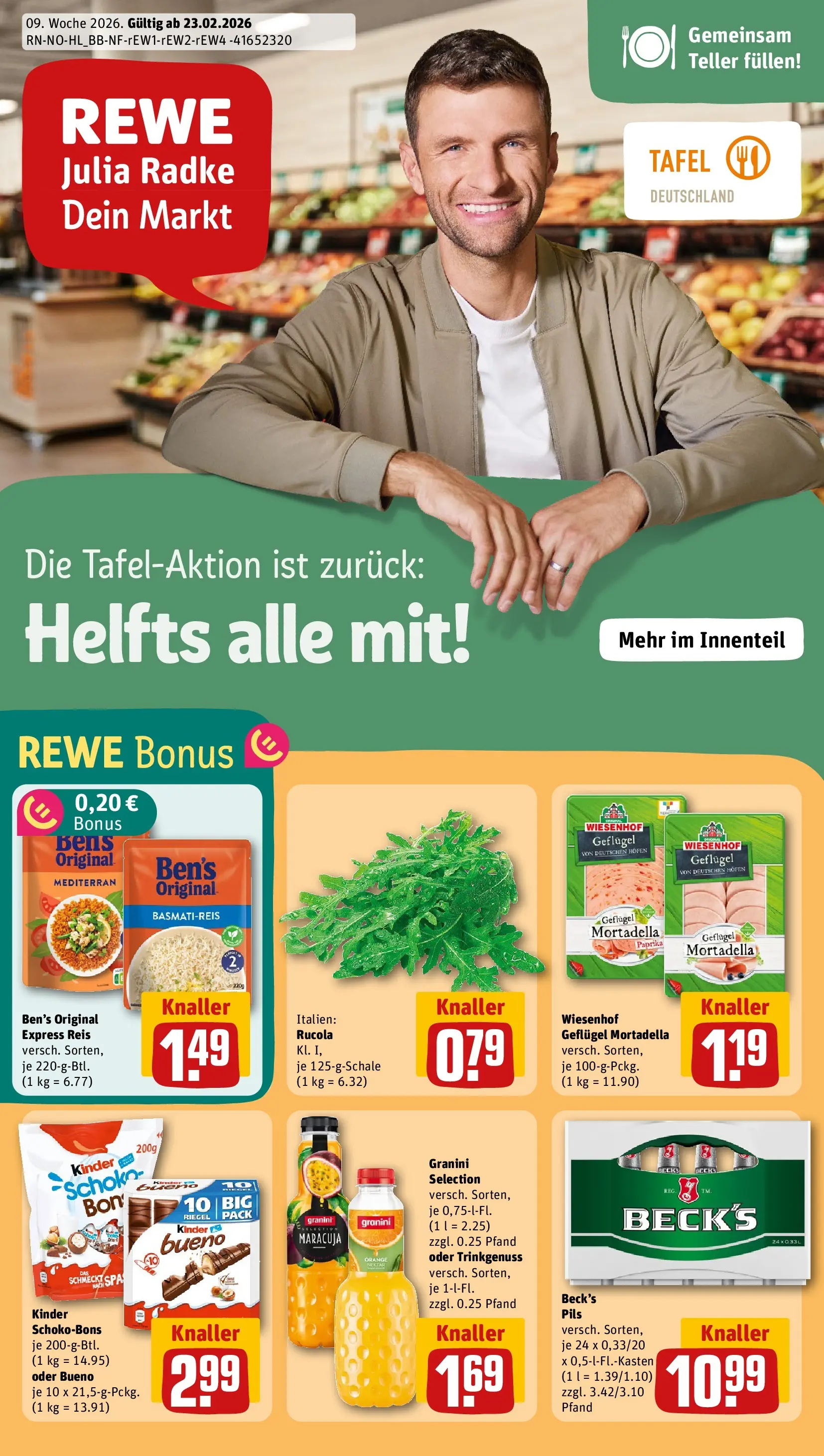 REWE Prospekt ab 22.02.2026 zum Blättern » Angebote | Seite: 1 | Produkte: Rucola, Paprika, Granini, Reis