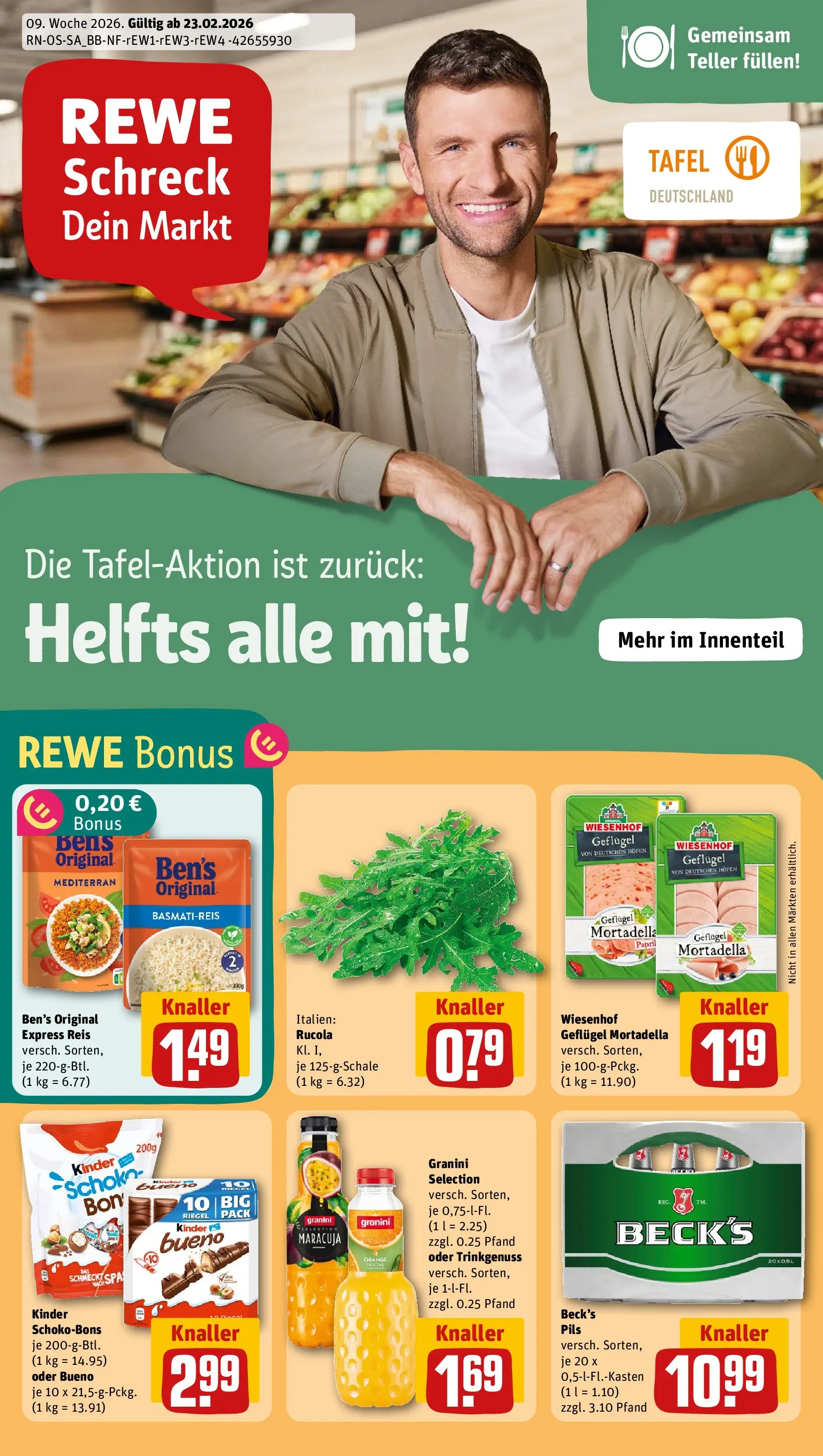 REWE Prospekt ab 22.02.2026 zum Blättern » Angebote | Seite: 1 | Produkte: Basmatireis, Rucola, Pils, Reis