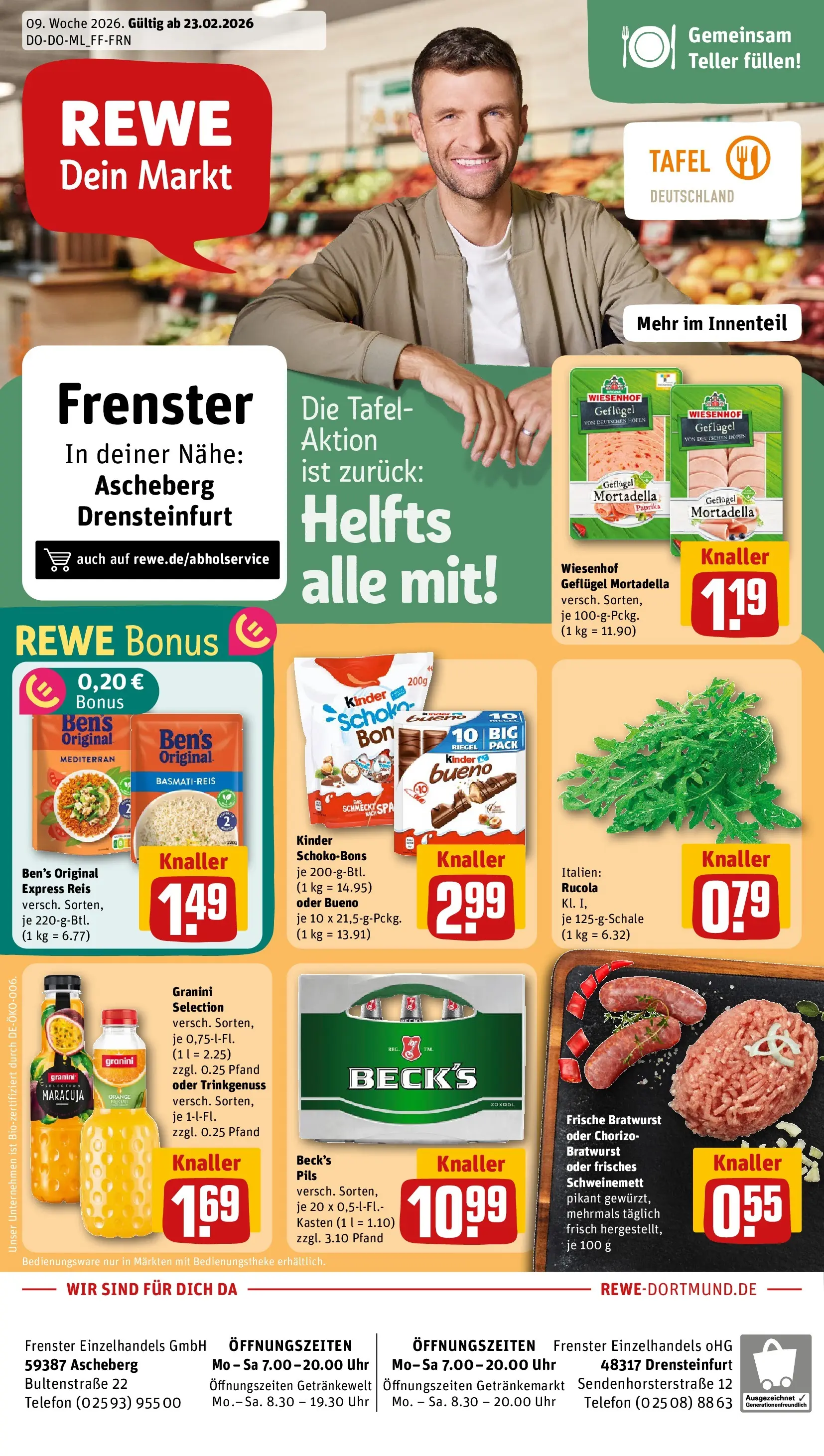 REWE Prospekt ab 22.02.2026 zum Blättern » Angebote | Seite: 1 | Produkte: Rucola, Pils, Paprika, Uhr