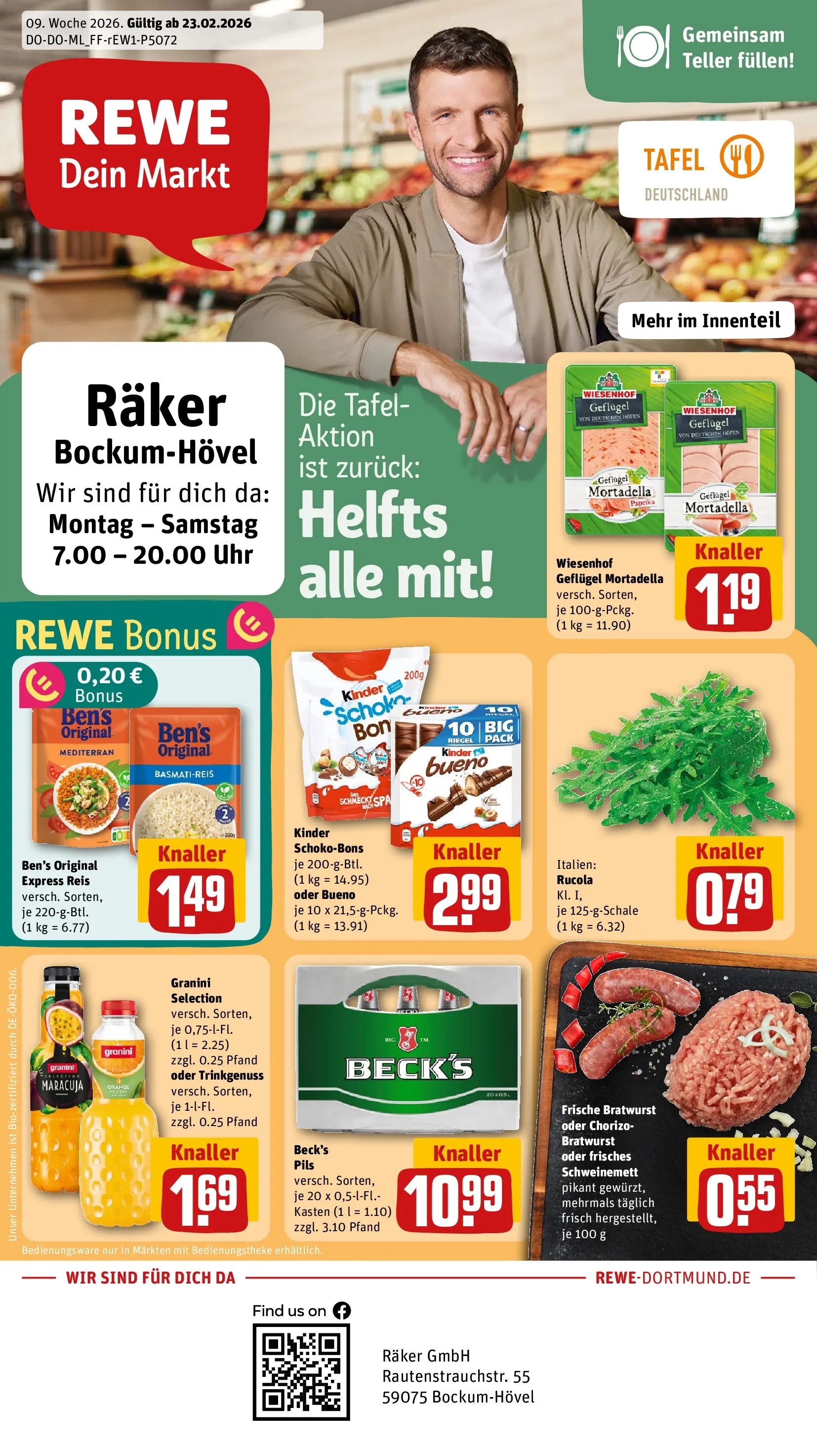 REWE Prospekt ab 22.02.2026 zum Blättern » Angebote | Seite: 1 | Produkte: Basmatireis, Rucola, Bratwurst, Paprika