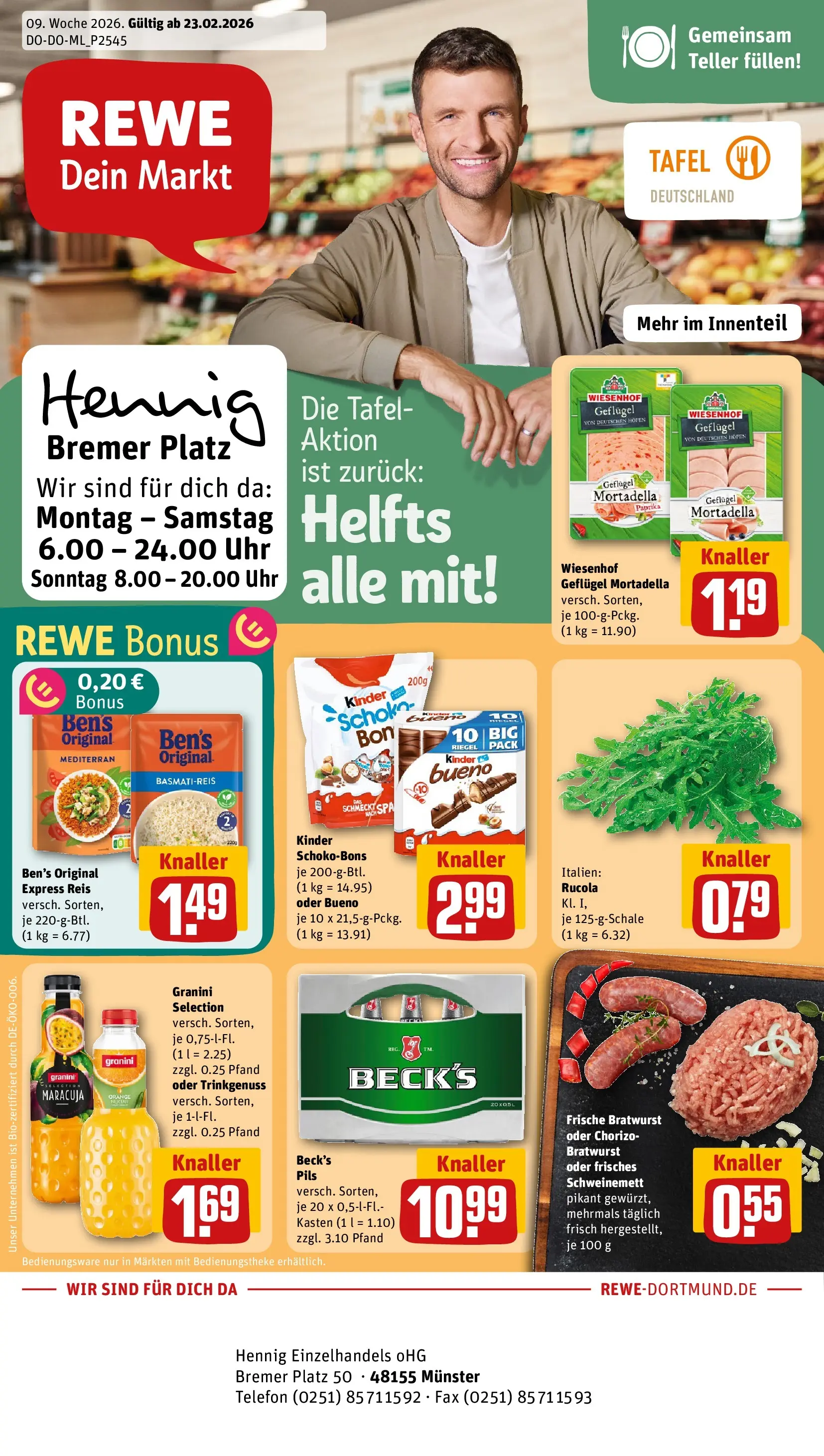 REWE Prospekt ab 22.02.2026 zum Blättern » Angebote | Seite: 1 | Produkte: Rucola, Paprika, Telefon, Uhr