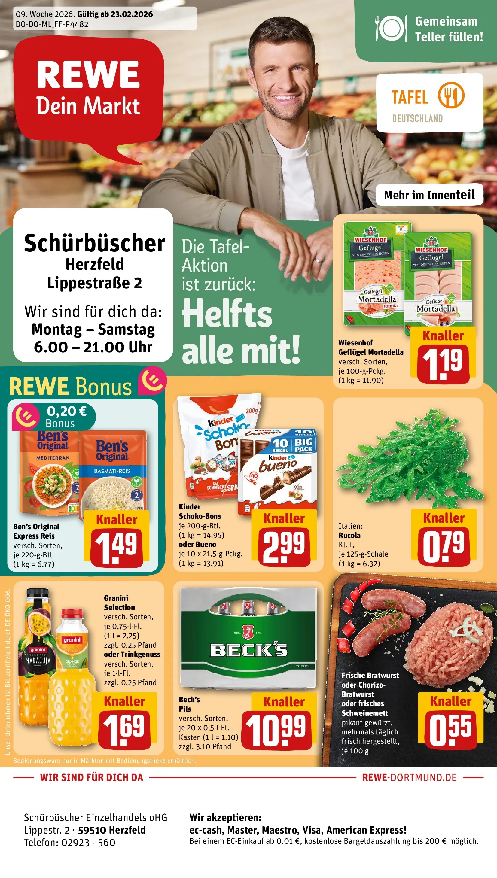 REWE Prospekt ab 22.02.2026 zum Blättern » Angebote | Seite: 1 | Produkte: Basmatireis, Rucola, Paprika, Granini