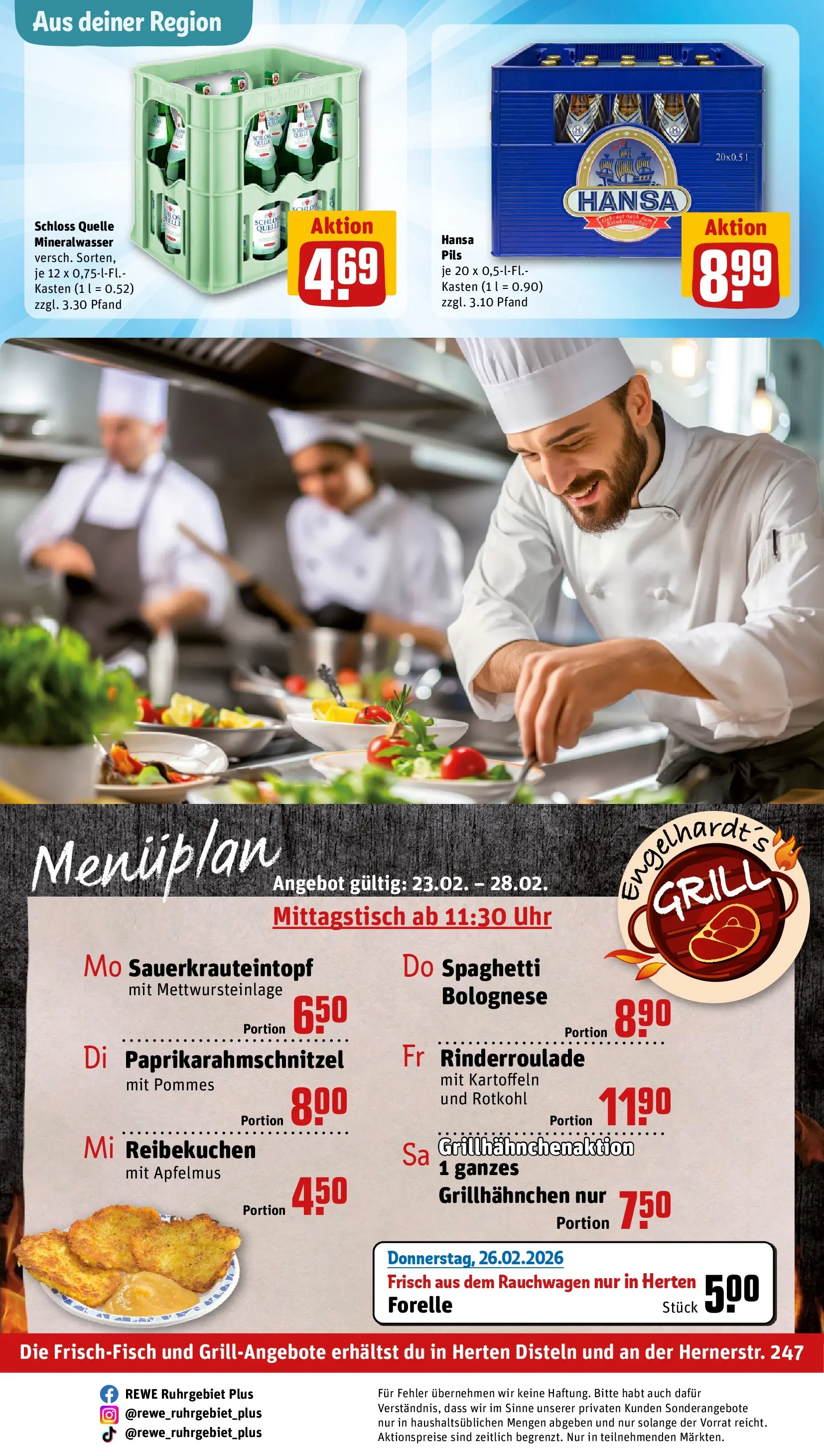 REWE Prospekt ab 22.02.2026 zum Blättern » Angebote | Seite: 28 | Produkte: Grill, Rotkohl, Pommes, Uhr