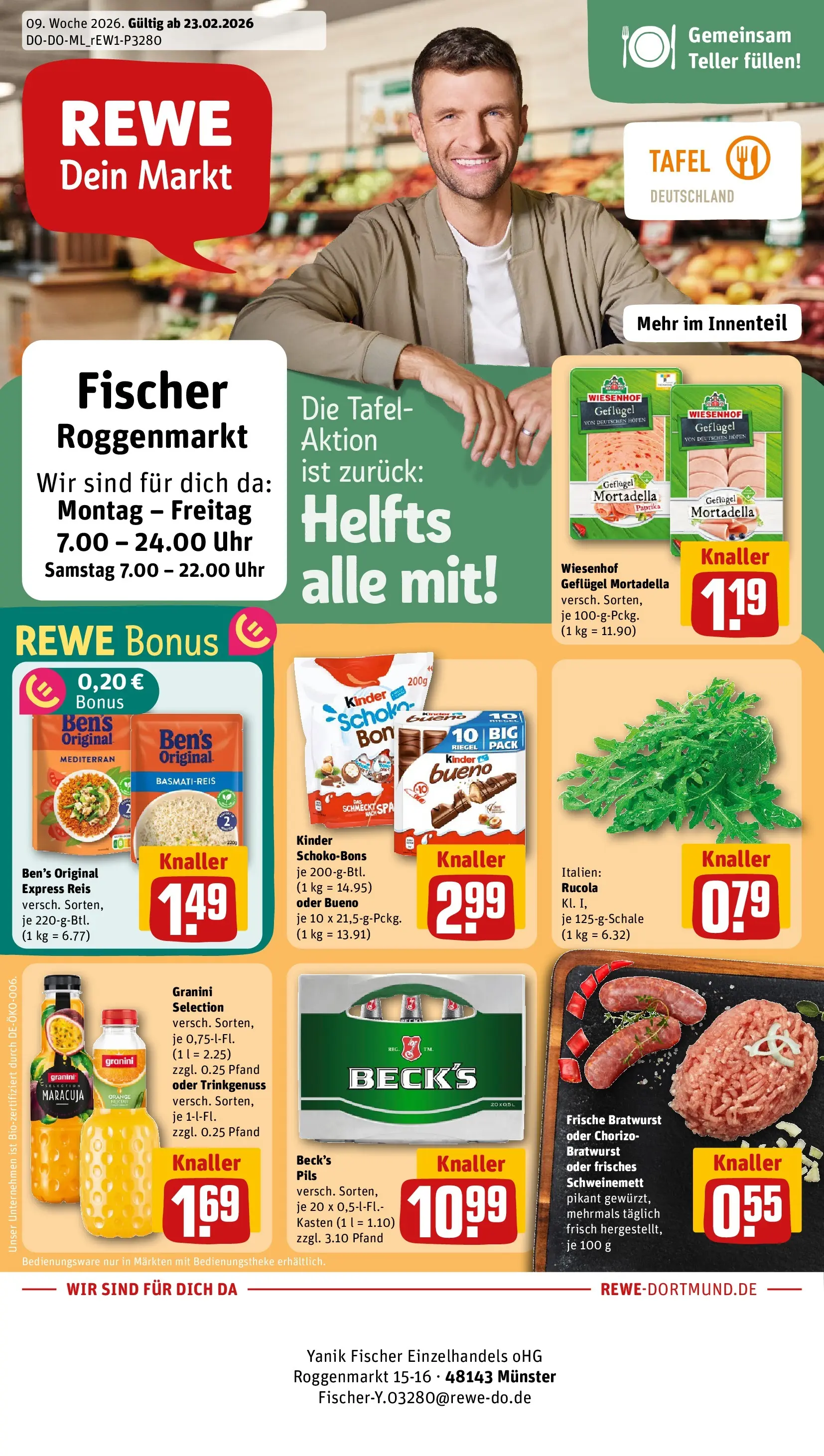 REWE Prospekt ab 22.02.2026 zum Blättern » Angebote | Seite: 1 | Produkte: Pils, Granini, Reis, Uhr