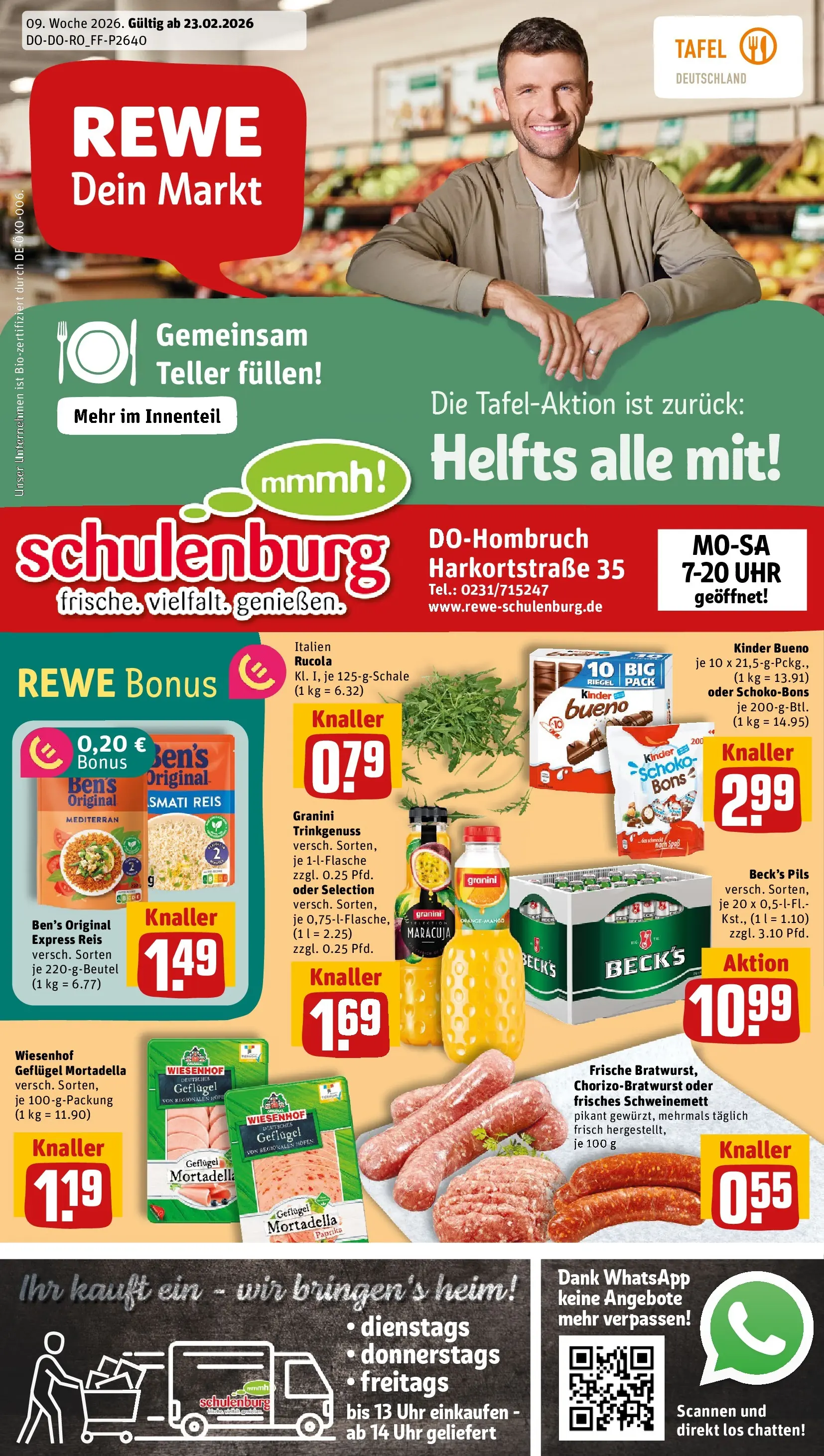 REWE Prospekt ab 22.02.2026 zum Blättern » Angebote | Seite: 1 | Produkte: Pils, Kinder bueno, Paprika, Uhr