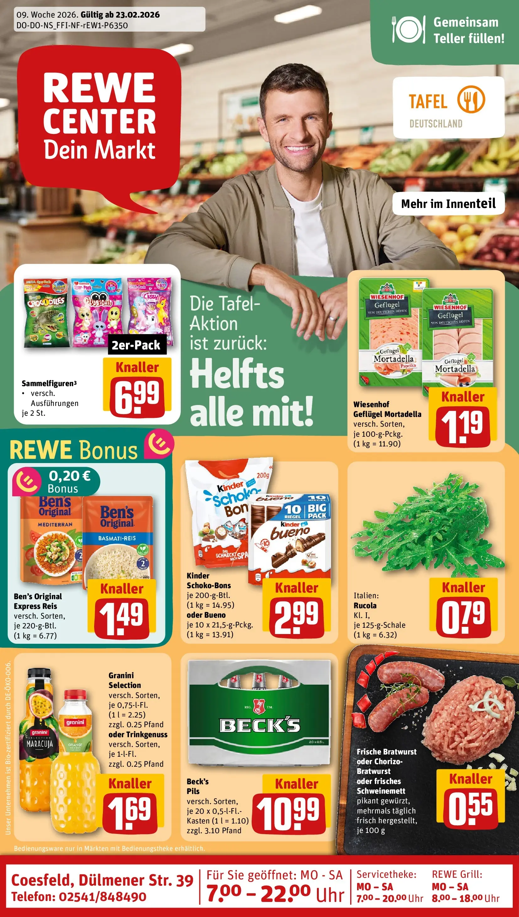 REWE Prospekt ab 22.02.2026 zum Blättern » Angebote | Seite: 1 | Produkte: Basmatireis, Bratwurst, Reis, Uhr