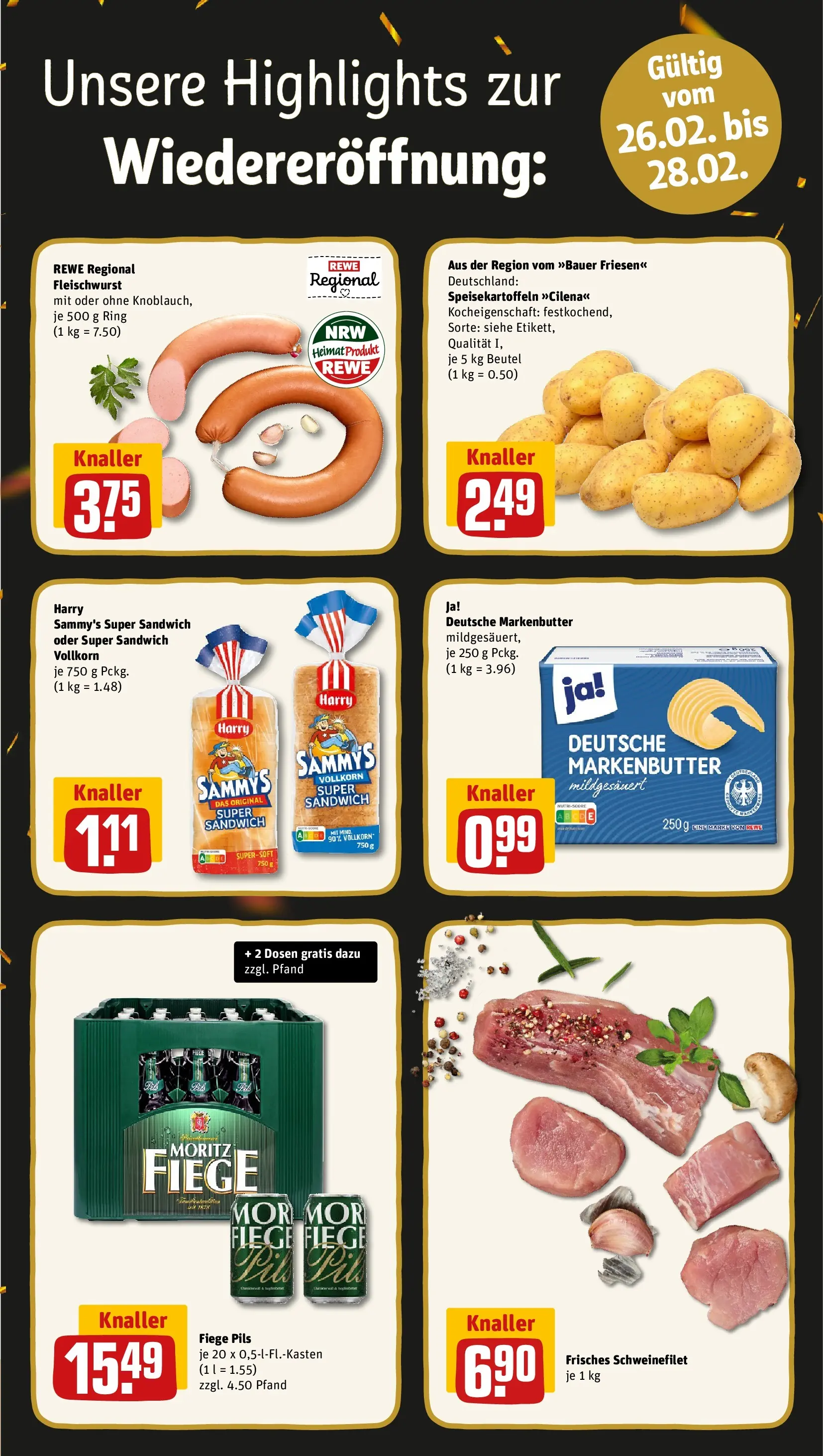 REWE Prospekt ab 22.02.2026 zum Blättern » Angebote | Seite: 2 | Produkte: Butter, Pils, Schweinefilet