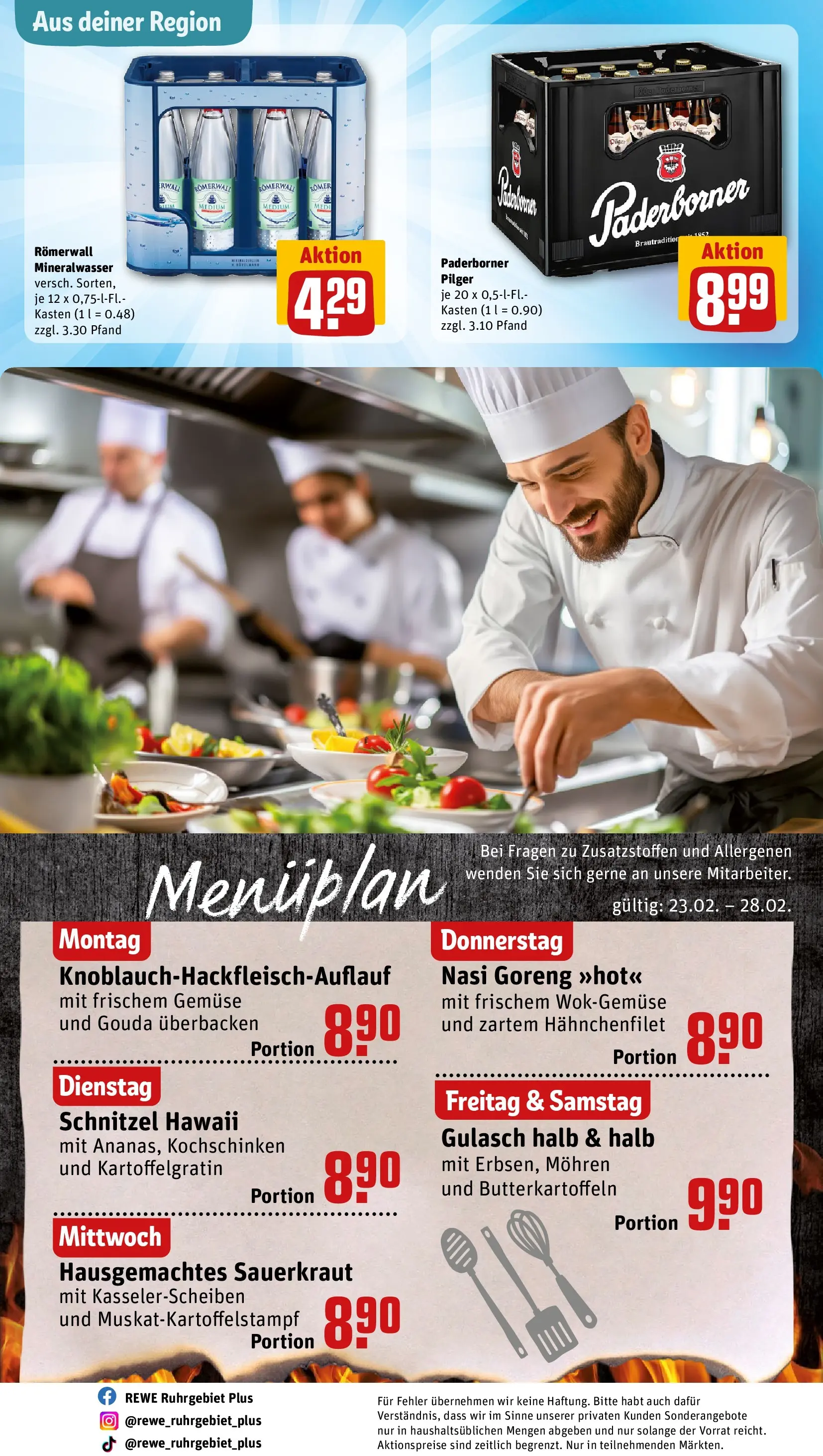REWE Prospekt ab 22.02.2026 zum Blättern » Angebote | Seite: 27 | Produkte: Schnitzel, Mineralwasser, Mohren, Gulasch