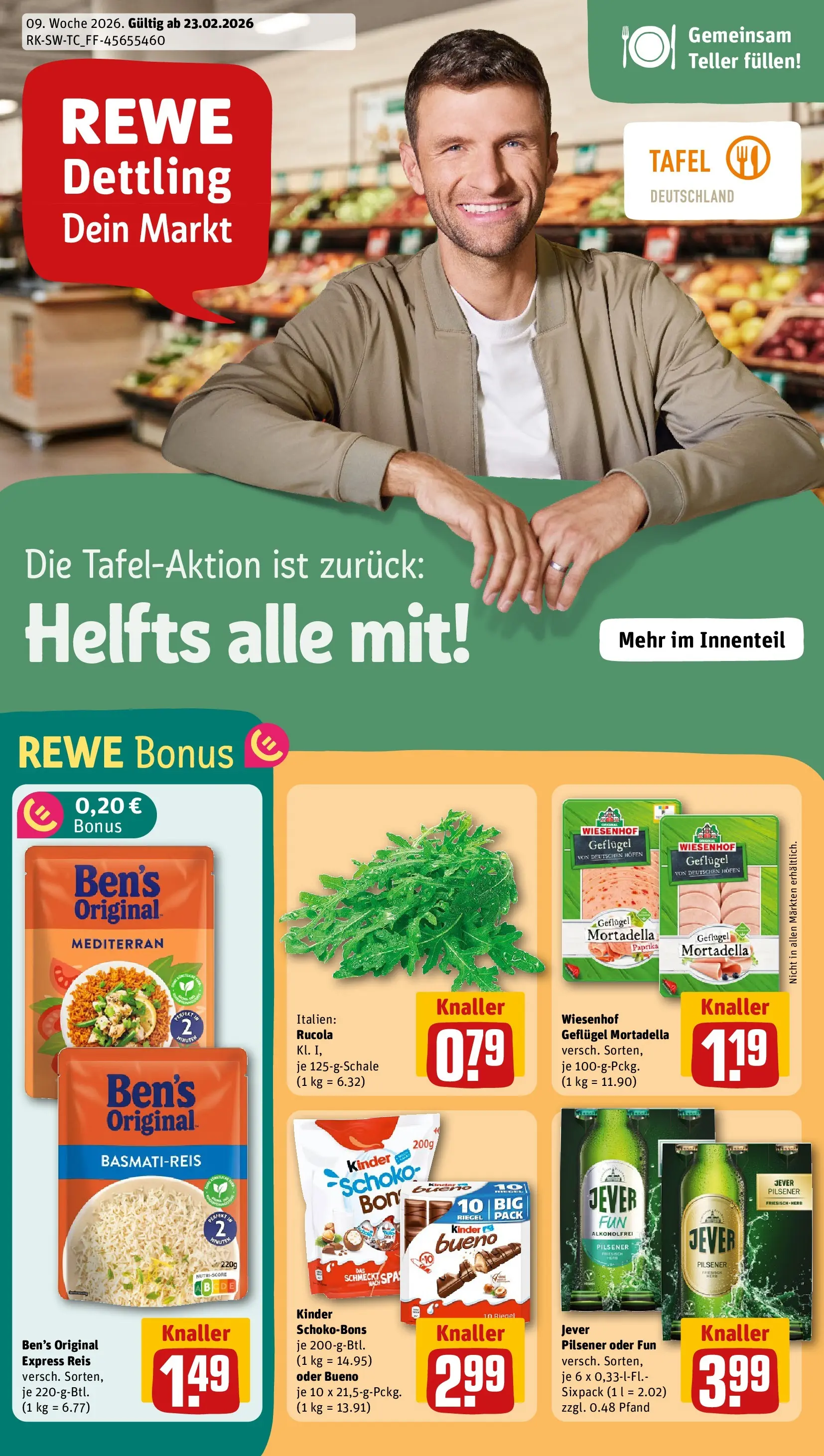 REWE Prospekt ab 22.02.2026 zum Blättern » Angebote | Seite: 1 | Produkte: Rucola, Paprika, Jever, Reis