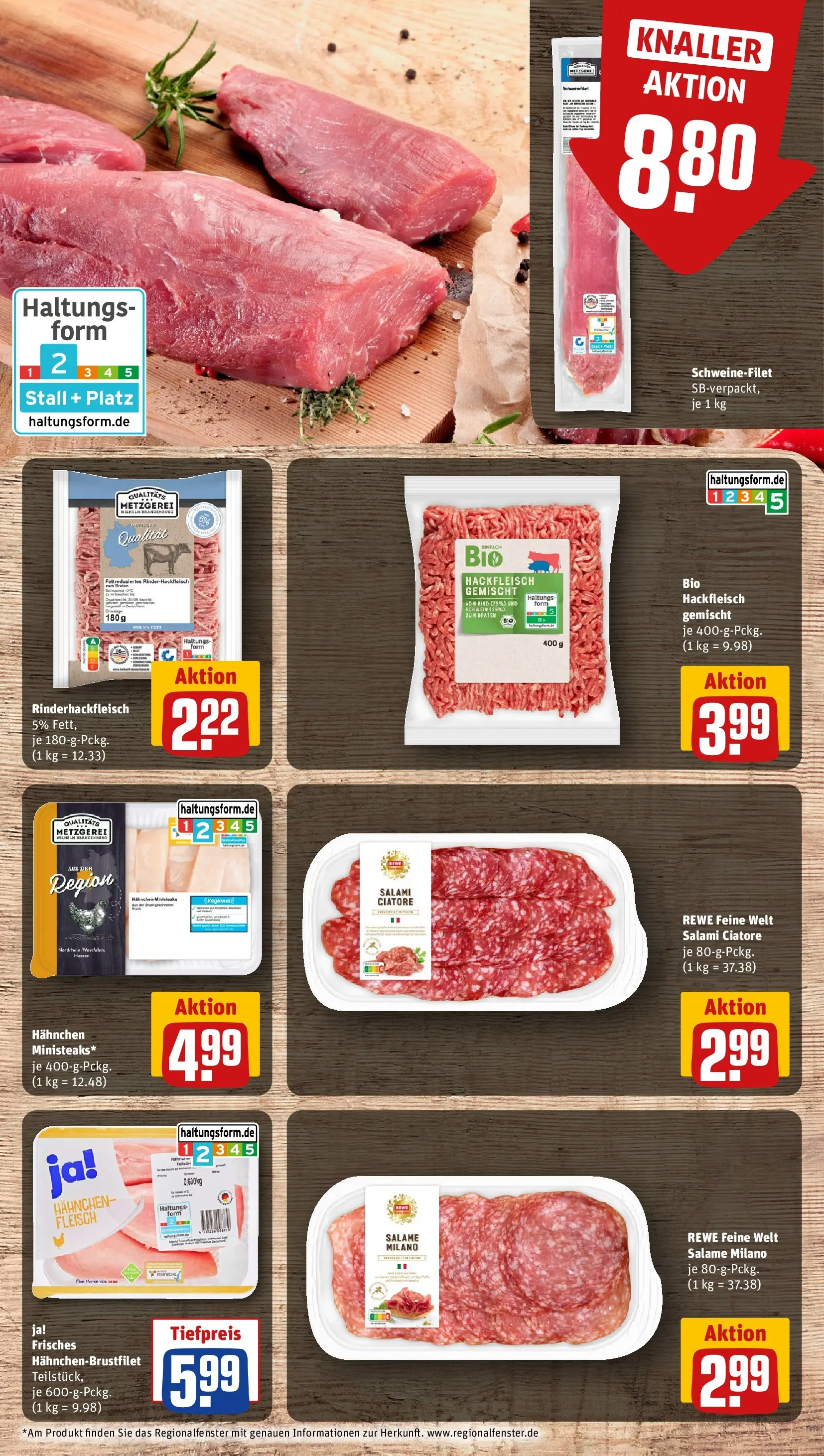 REWE Prospekt ab 22.02.2026 zum Blättern » Angebote | Seite: 8 | Produkte: Hahnchen, Schweinefilet, Salami, Fleisch