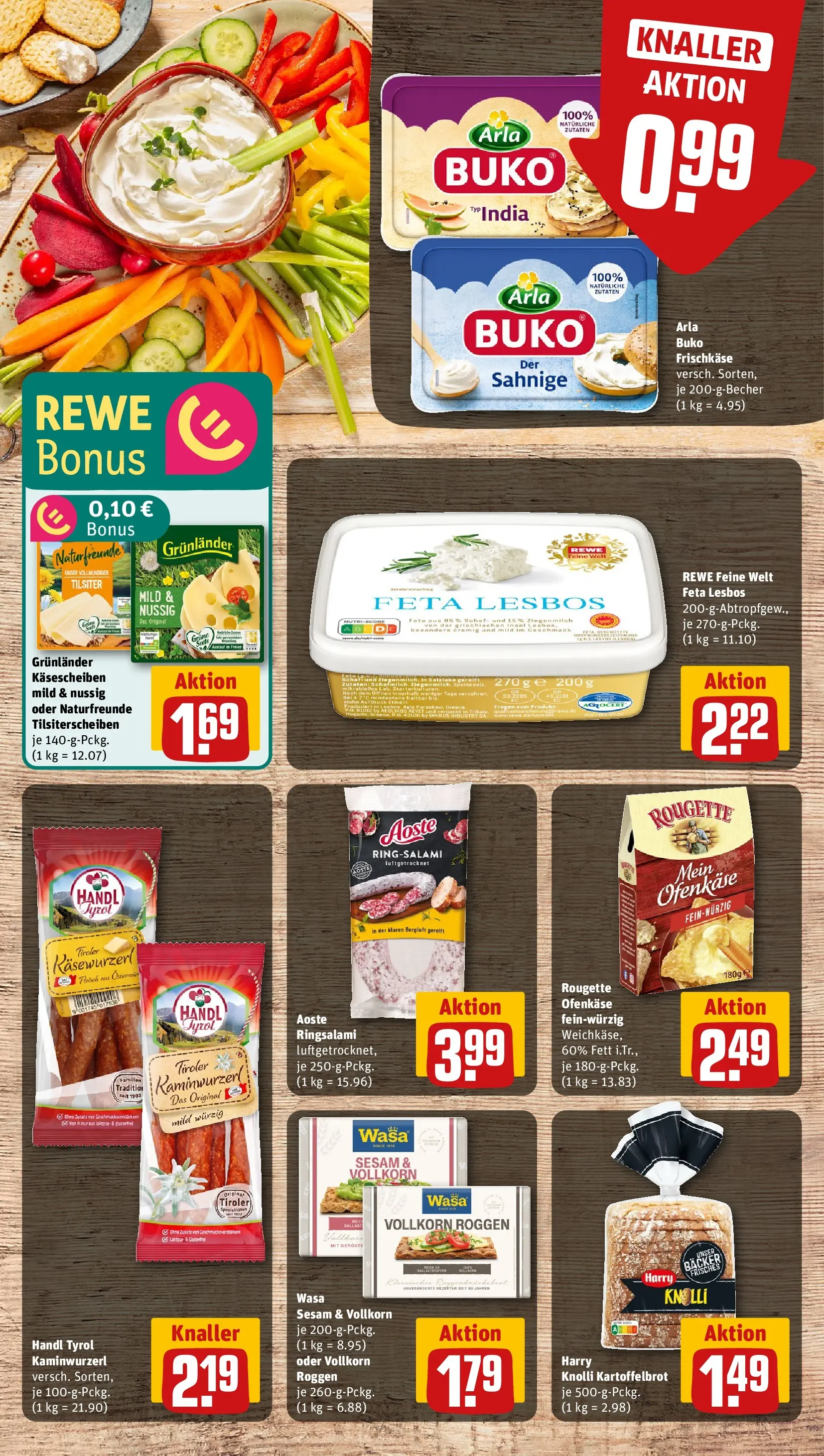 REWE Prospekt ab 22.02.2026 zum Blättern » Angebote | Seite: 9 | Produkte: Rougette ofenkase, Grunlander, Arla buko, Salami