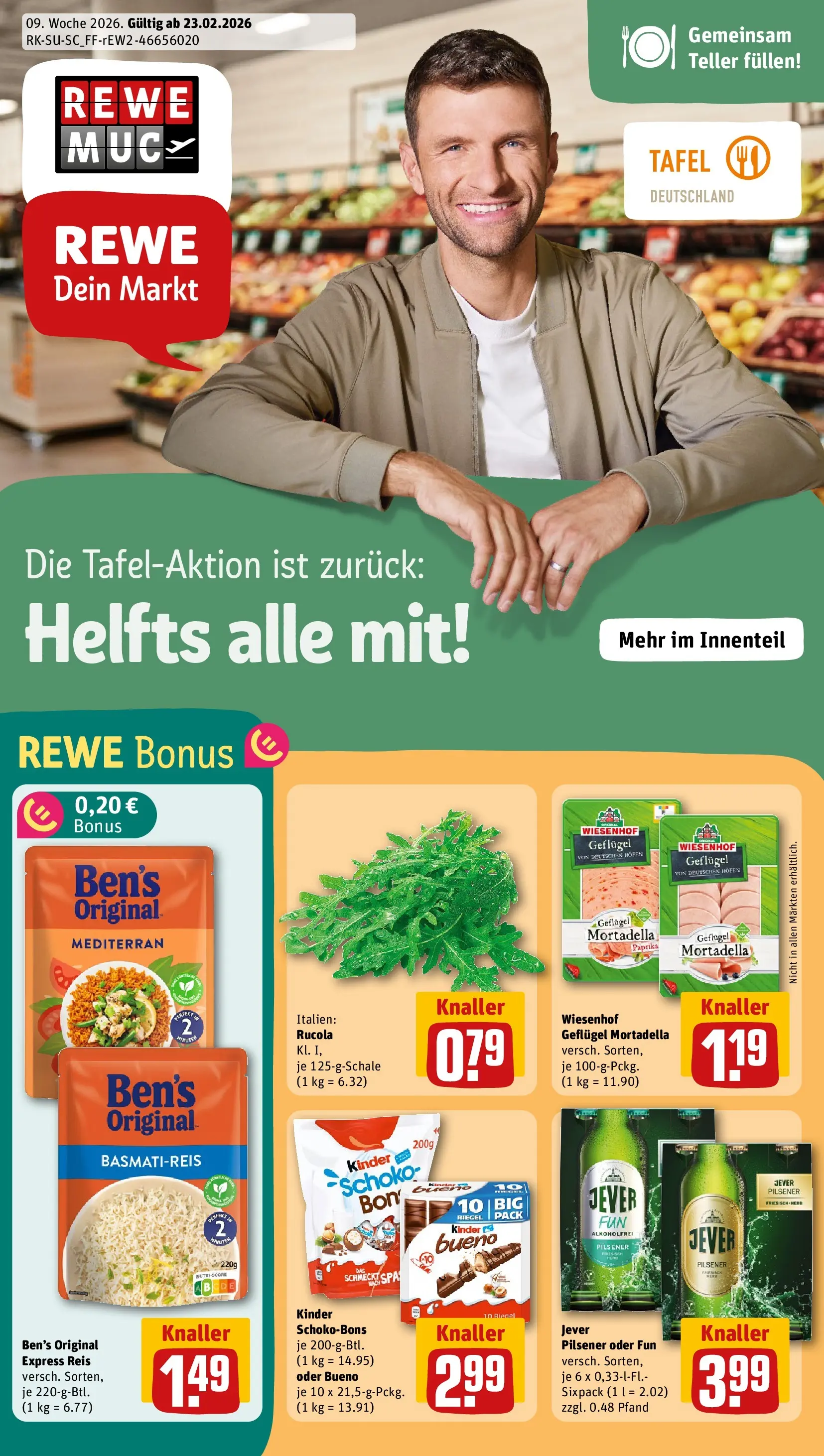 REWE Prospekt ab 22.02.2026 zum Blättern » Angebote | Seite: 1 | Produkte: Rucola, Paprika, Jever, Reis