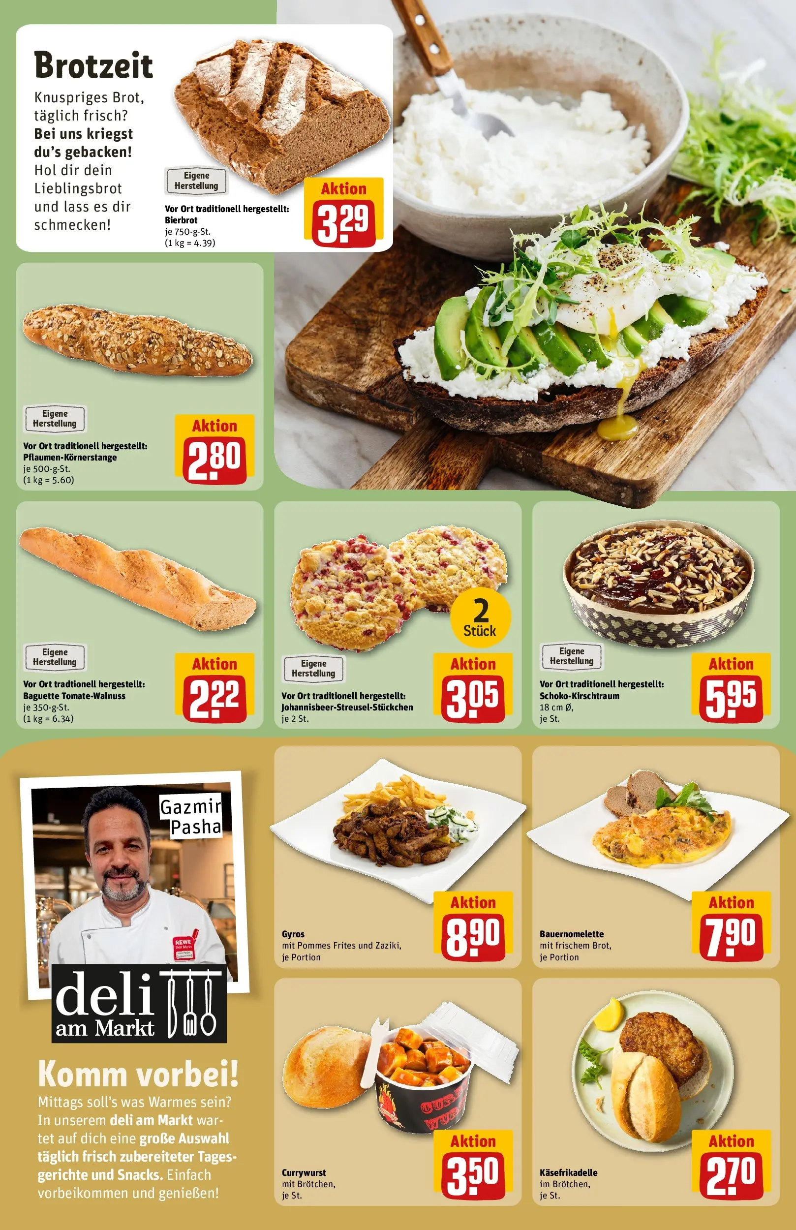 REWE Prospekt ab 22.02.2026 zum Blättern » Angebote | Seite: 13 | Produkte: Burger, Baguette, Pommes frites, Gyros