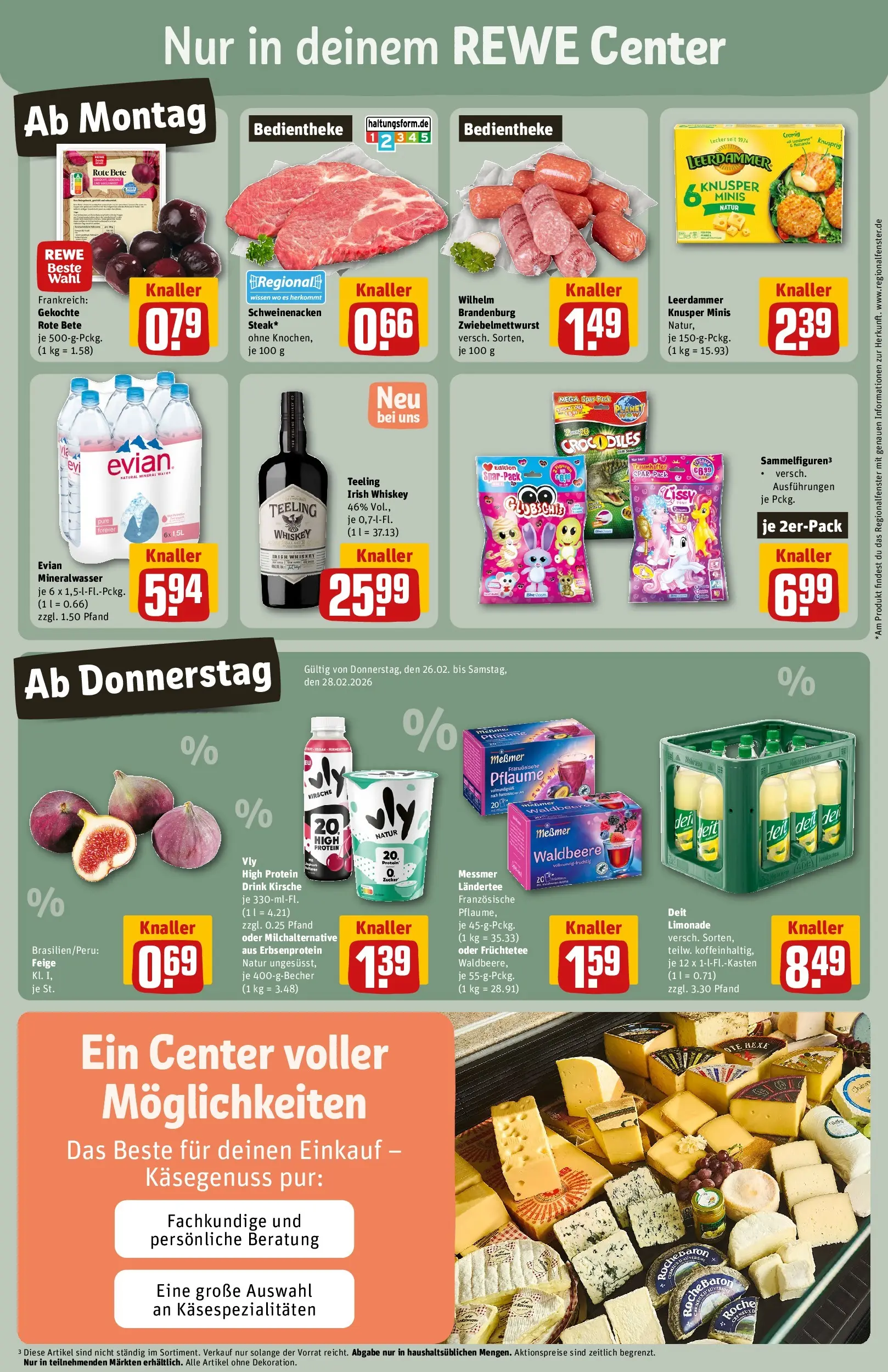 REWE Prospekt ab 22.02.2026 zum Blättern » Angebote | Seite: 3 | Produkte: Schweinenacken, Mineralwasser, Leerdammer, Steak