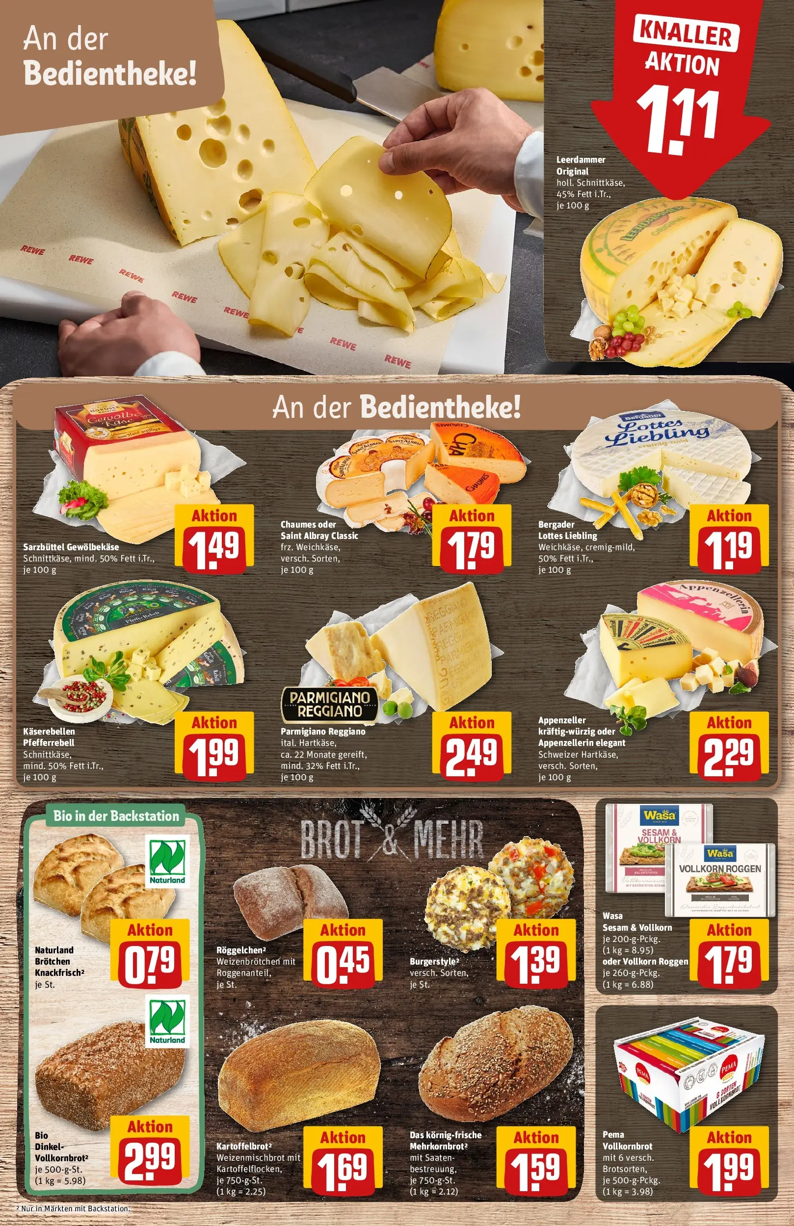 REWE Prospekt ab 22.02.2026 zum Blättern » Angebote | Seite: 11 | Produkte: Vollkornbrot, Burger, Leerdammer, Brot