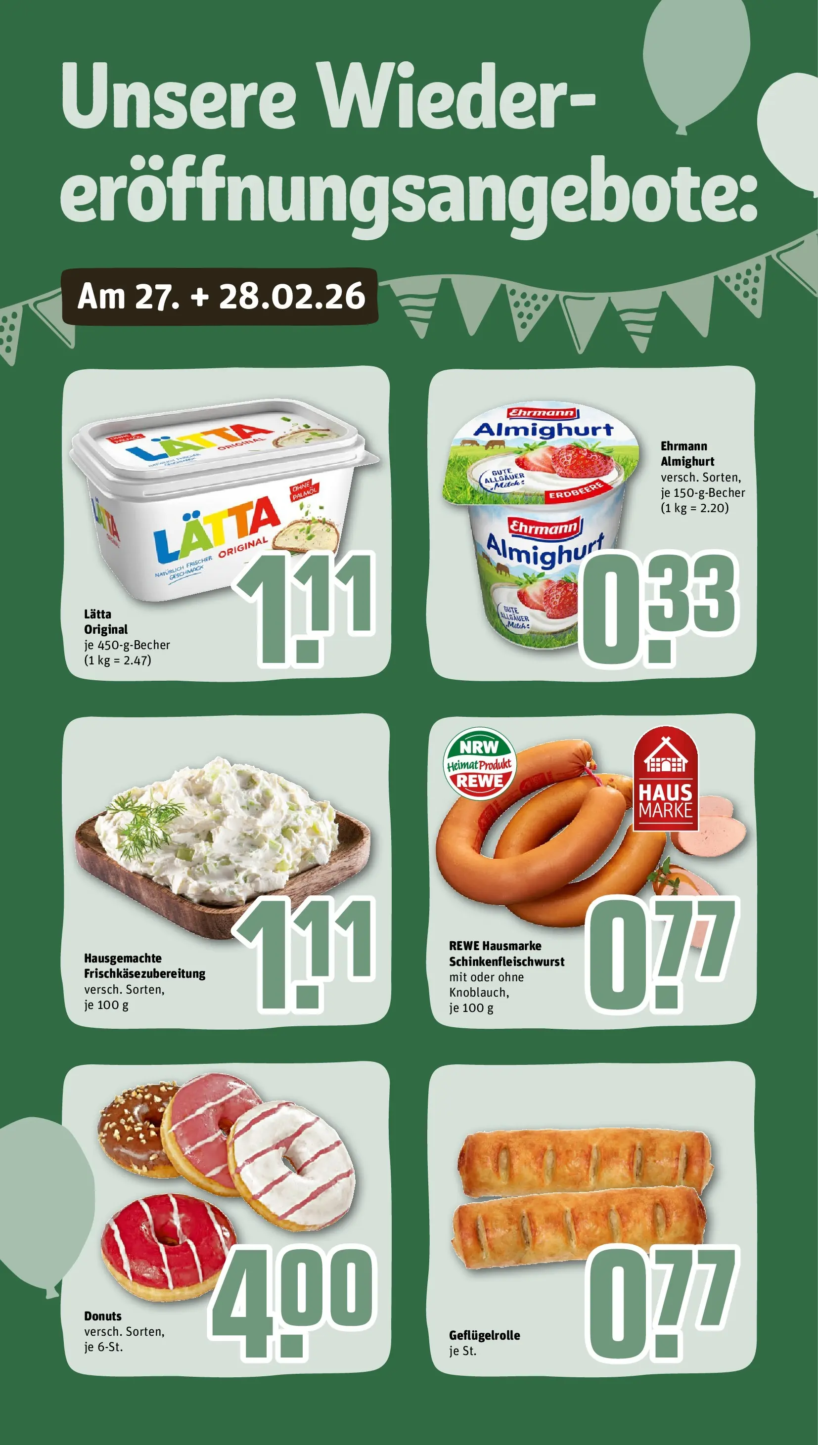 REWE Prospekt ab 22.02.2026 zum Blättern » Angebote | Seite: 3 | Produkte: Ehrmann almighurt, Milch, Donuts, Lätta