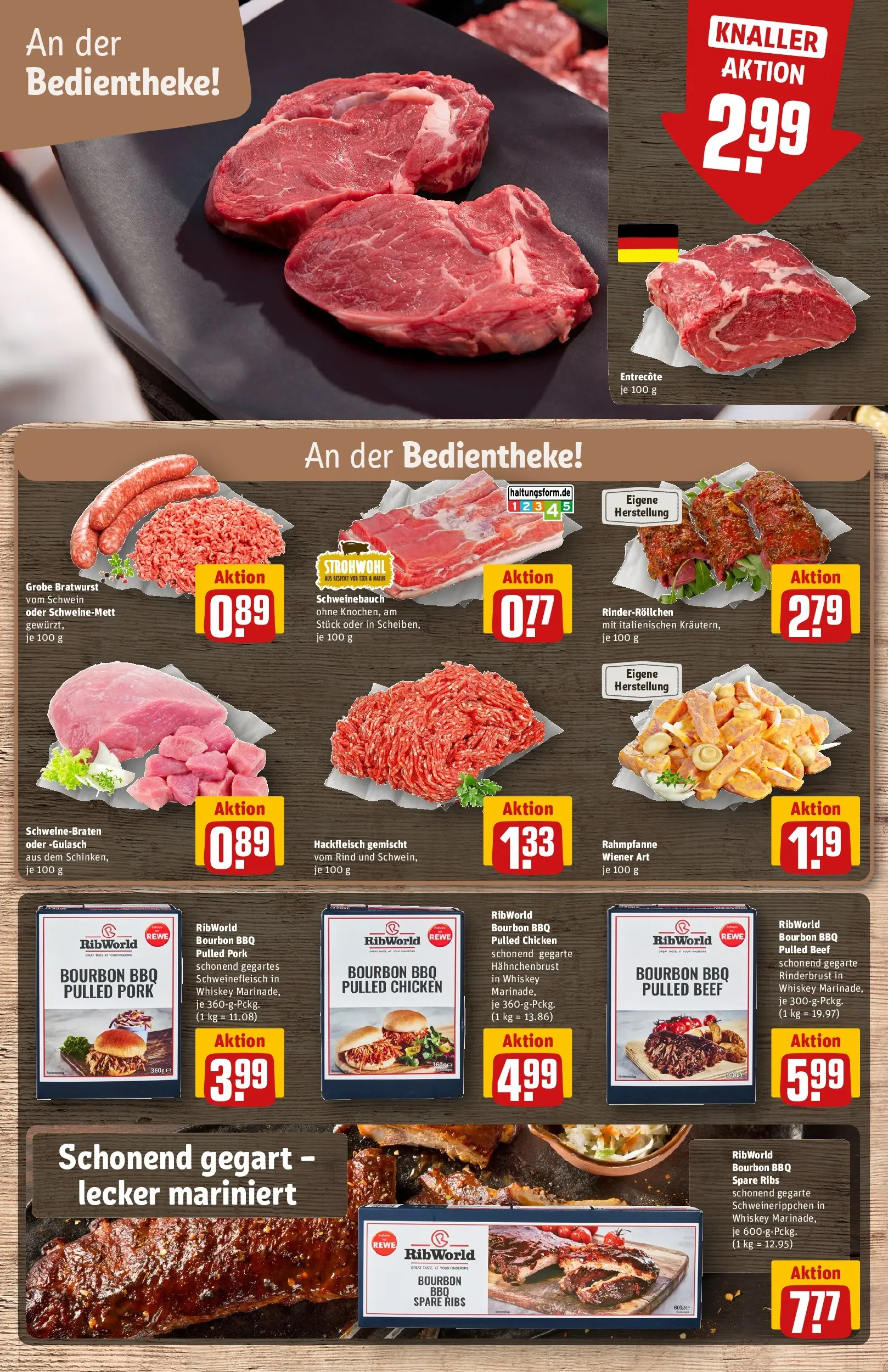 REWE Prospekt ab 22.02.2026 zum Blättern » Angebote | Seite: 8 | Produkte: Schweinebauch, Spare ribs, Entrecote, Grat