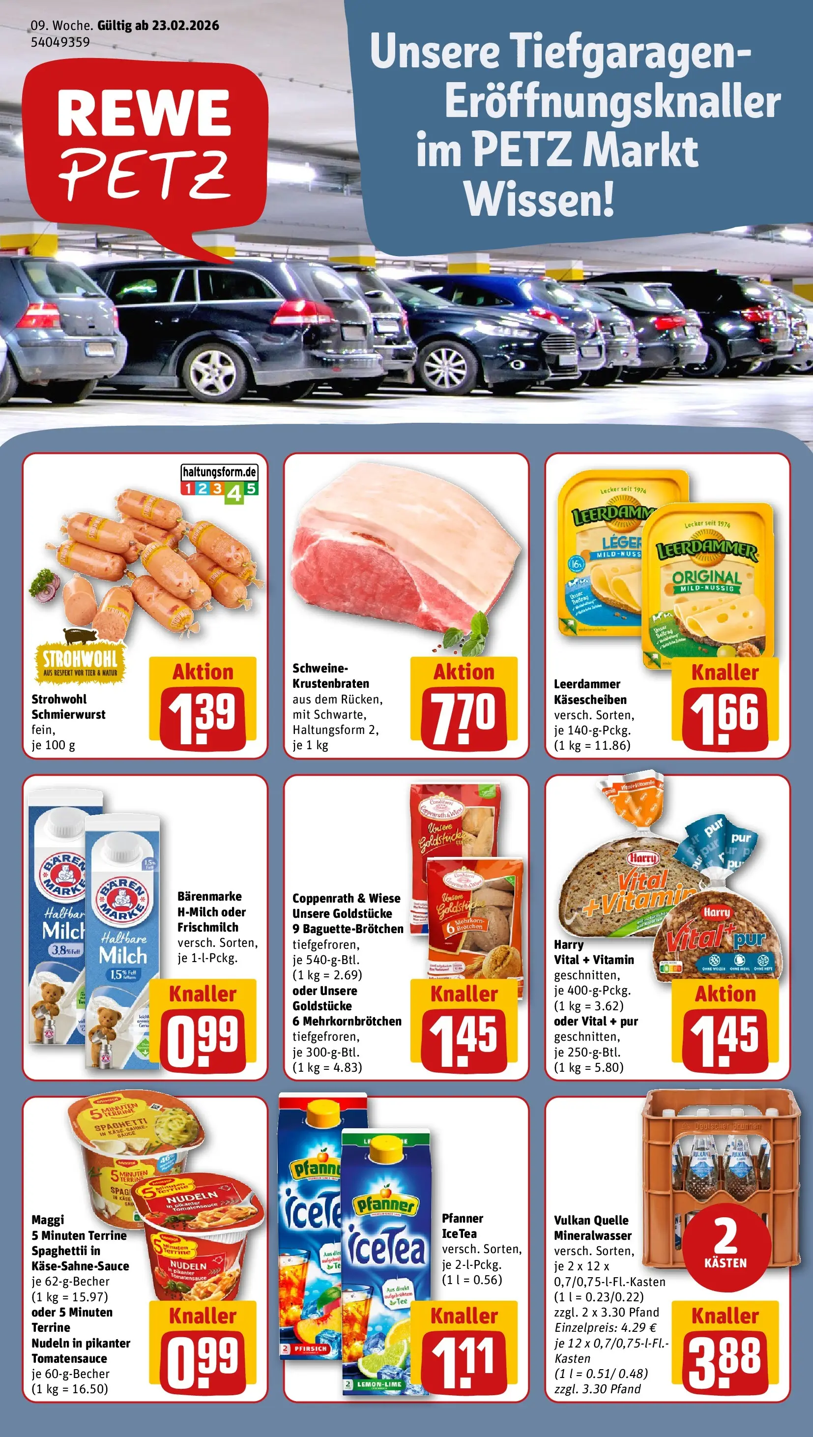 REWE Prospekt ab 22.02.2026 zum Blättern » Angebote | Seite: 1 | Produkte: Milch, Käse, Mineralwasser, Leerdammer