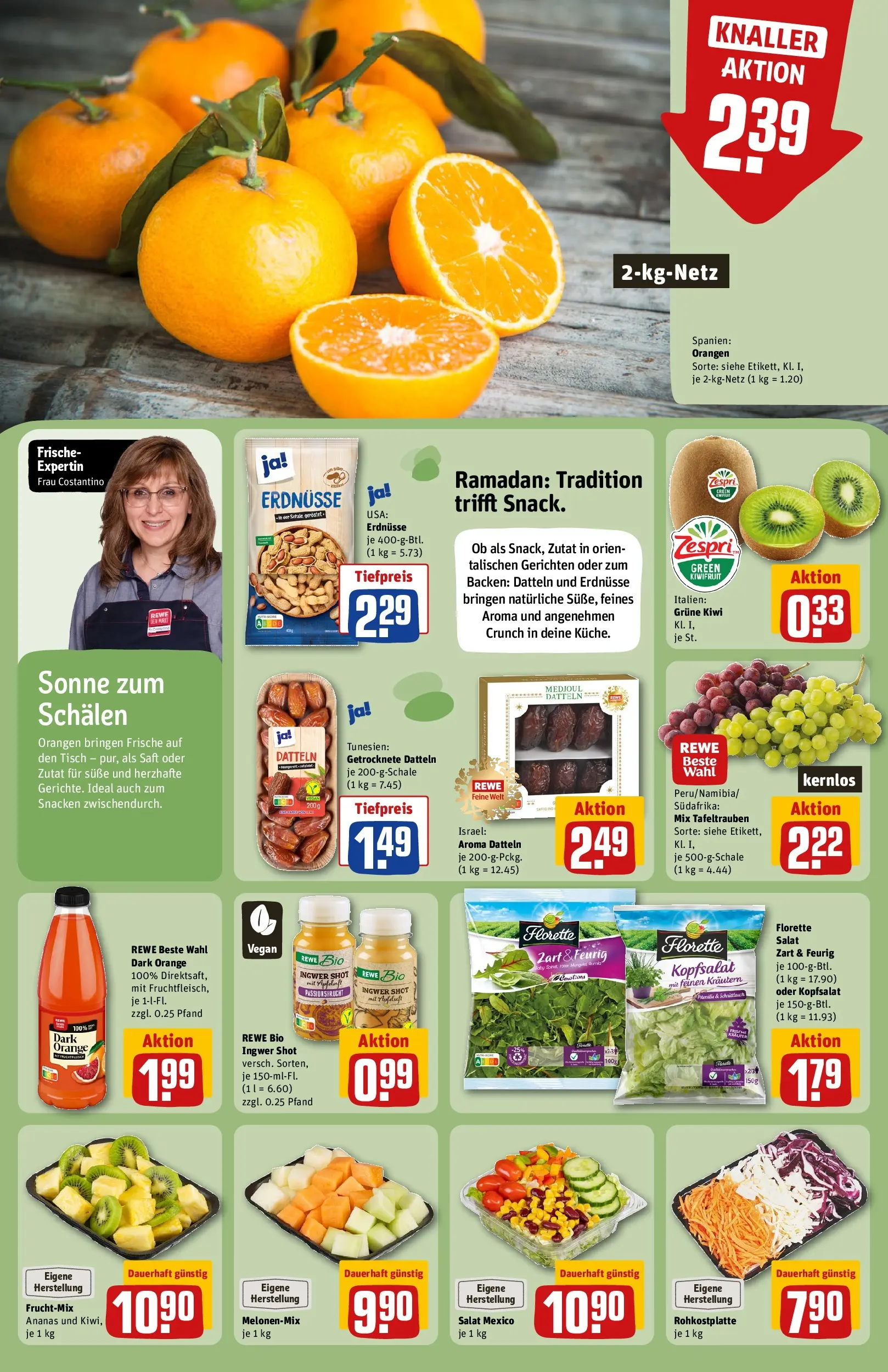 REWE Prospekt ab 22.02.2026 zum Blättern » Angebote | Seite: 6 | Produkte: Erdnüsse, Orangen, Ananas, Kiwi