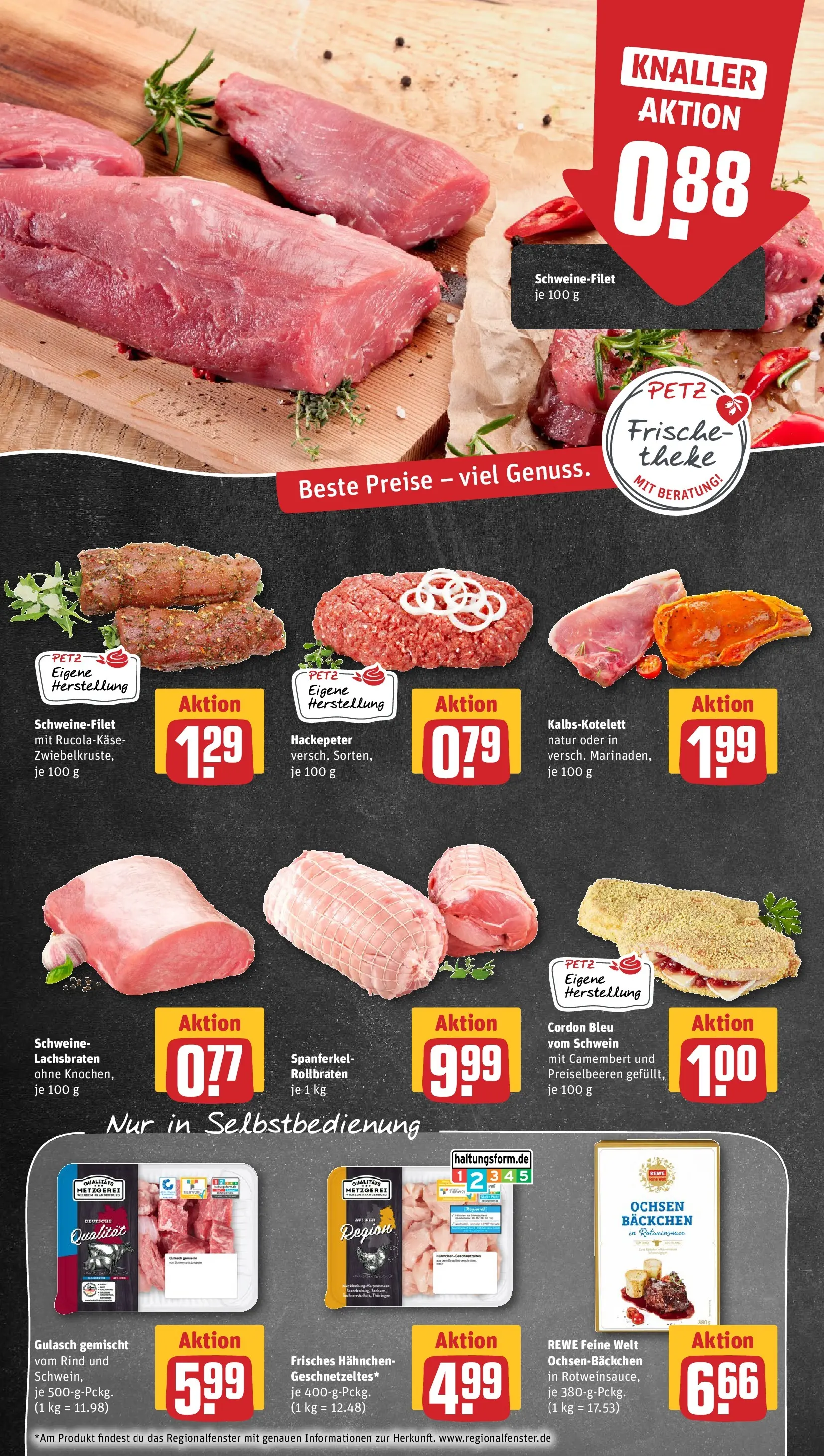 REWE Prospekt ab 22.02.2026 zum Blättern » Angebote | Seite: 8 | Produkte: Hahnchen, Schweinefilet, Gulasch