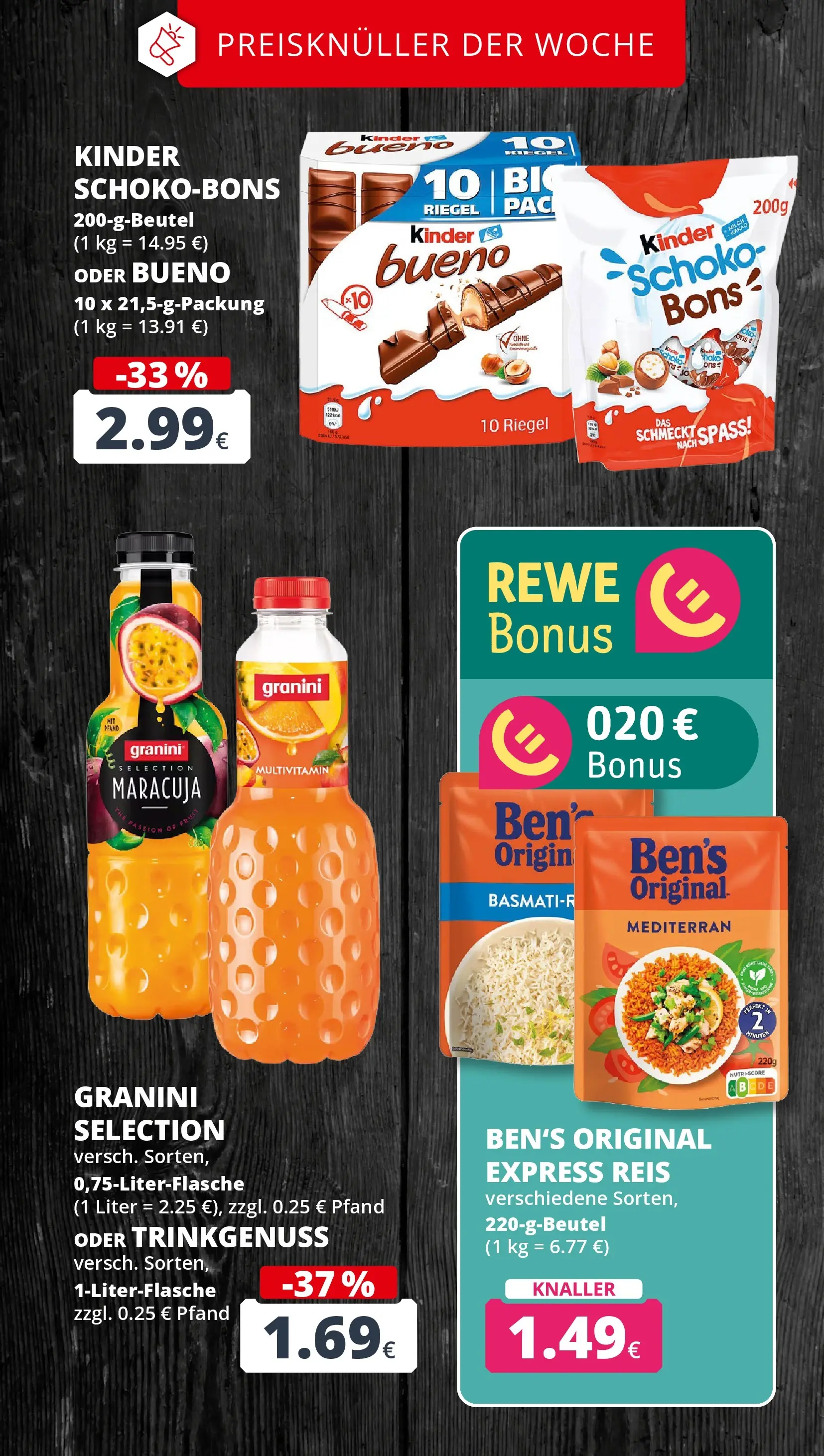 REWE Prospekt ab 22.02.2026 zum Blättern » Angebote | Seite: 3 | Produkte: Milch, Kinder bueno, Granini, Reis