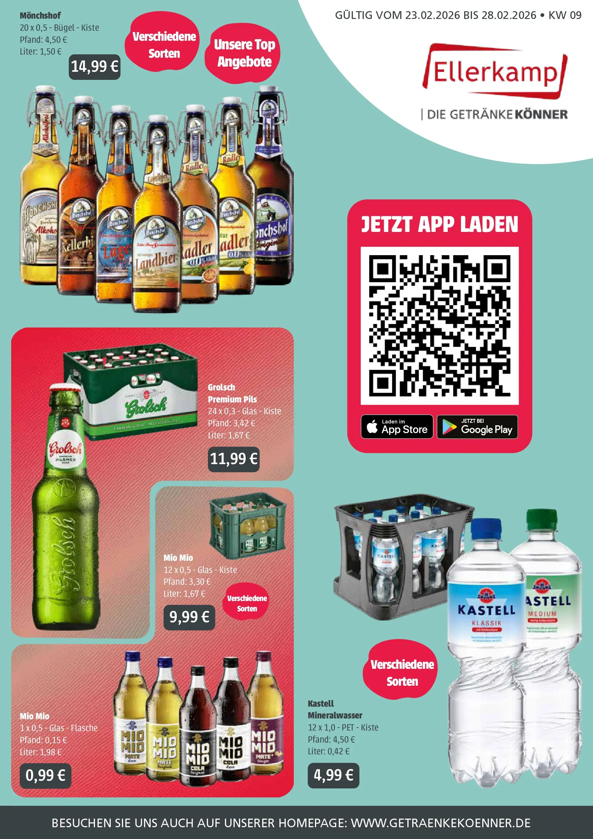 Angebote - Getränke Ellerkamp: Getränkeangebote (ab 22.02.2026) zum Blättern | Seite: 1 | Produkte: Top, Monchshof, Cola, Pils