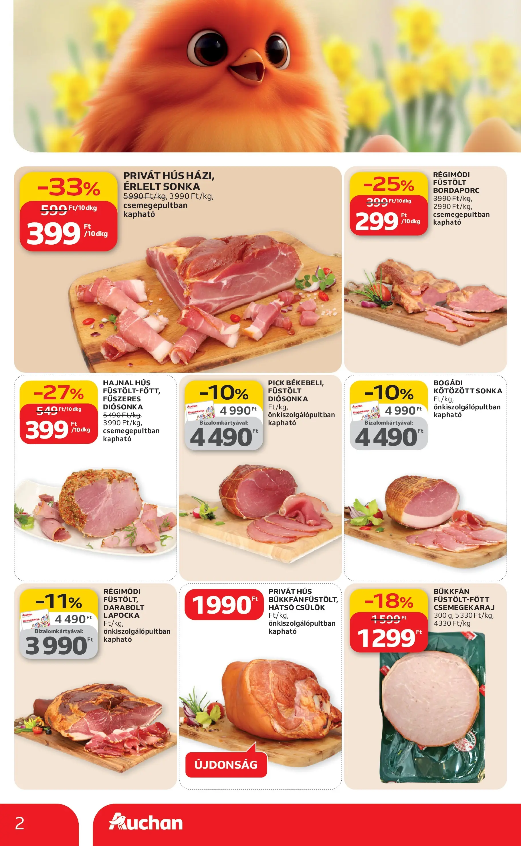 Auchan Akciós újság Miskolc - 2026.02.19. -tól/töl > akció, lapozható szórólap 🛍️ | Oldal: 2 | Termékek: Hús, Pick, Sonka