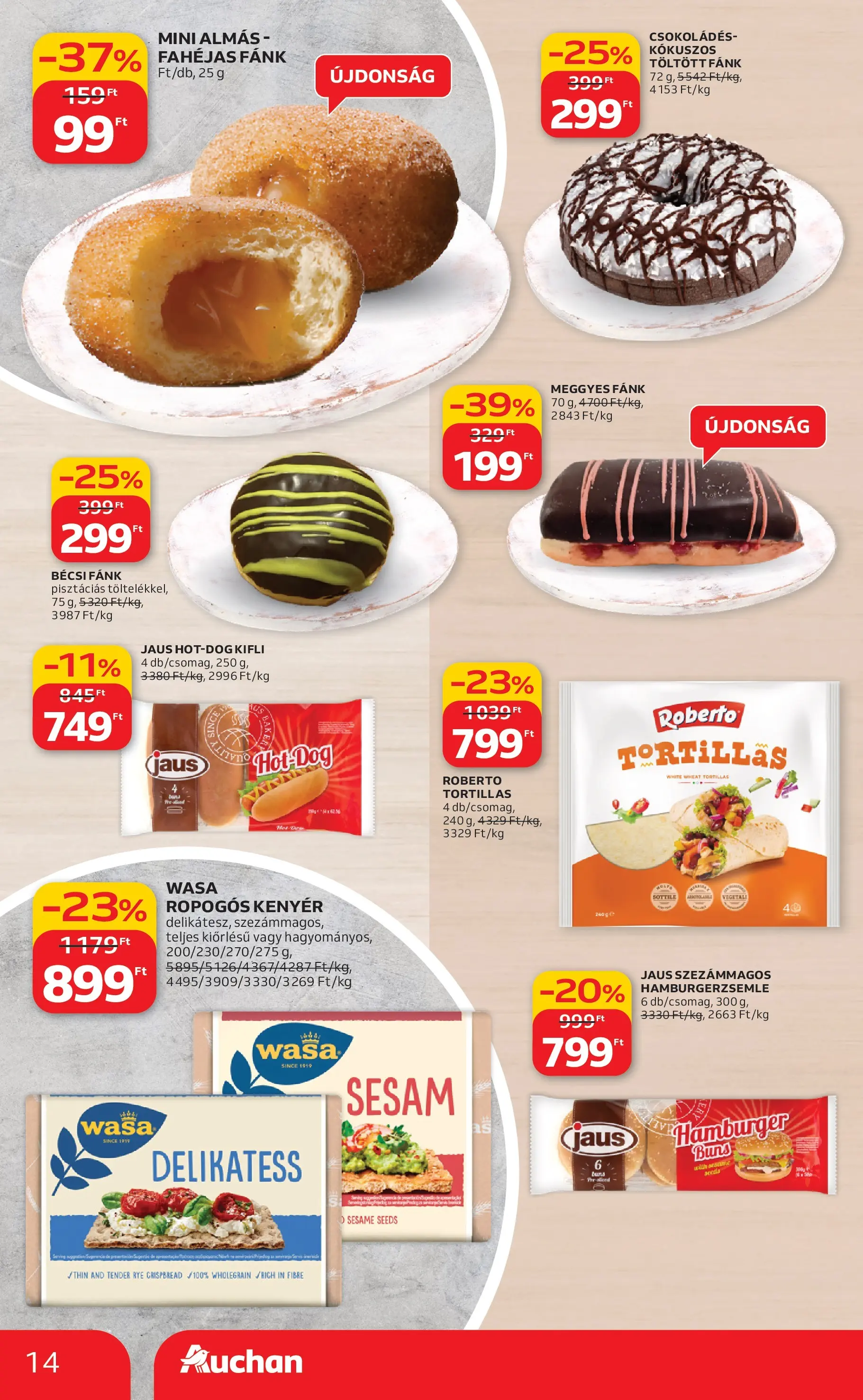 Auchan Akciós újság Miskolc - 2026.02.19. -tól/töl > akció, lapozható szórólap 🛍️ | Oldal: 14 | Termékek: Hamburger, Fánk, Kifli, Hamburgerzsemle