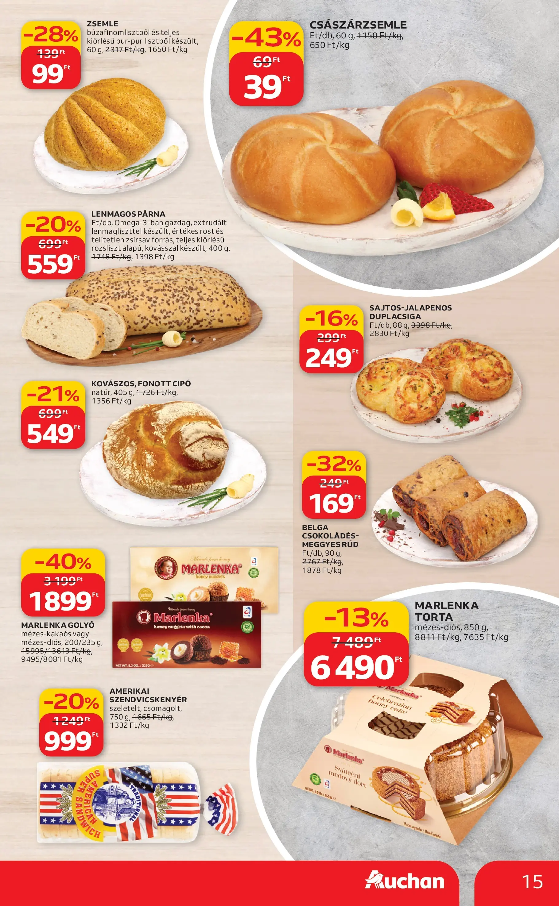 Auchan Akciós újság Miskolc - 2026.02.19. -tól/töl > akció, lapozható szórólap 🛍️ | Oldal: 15 | Termékek: Zsemle, Párna, Nuggets, Rozsliszt