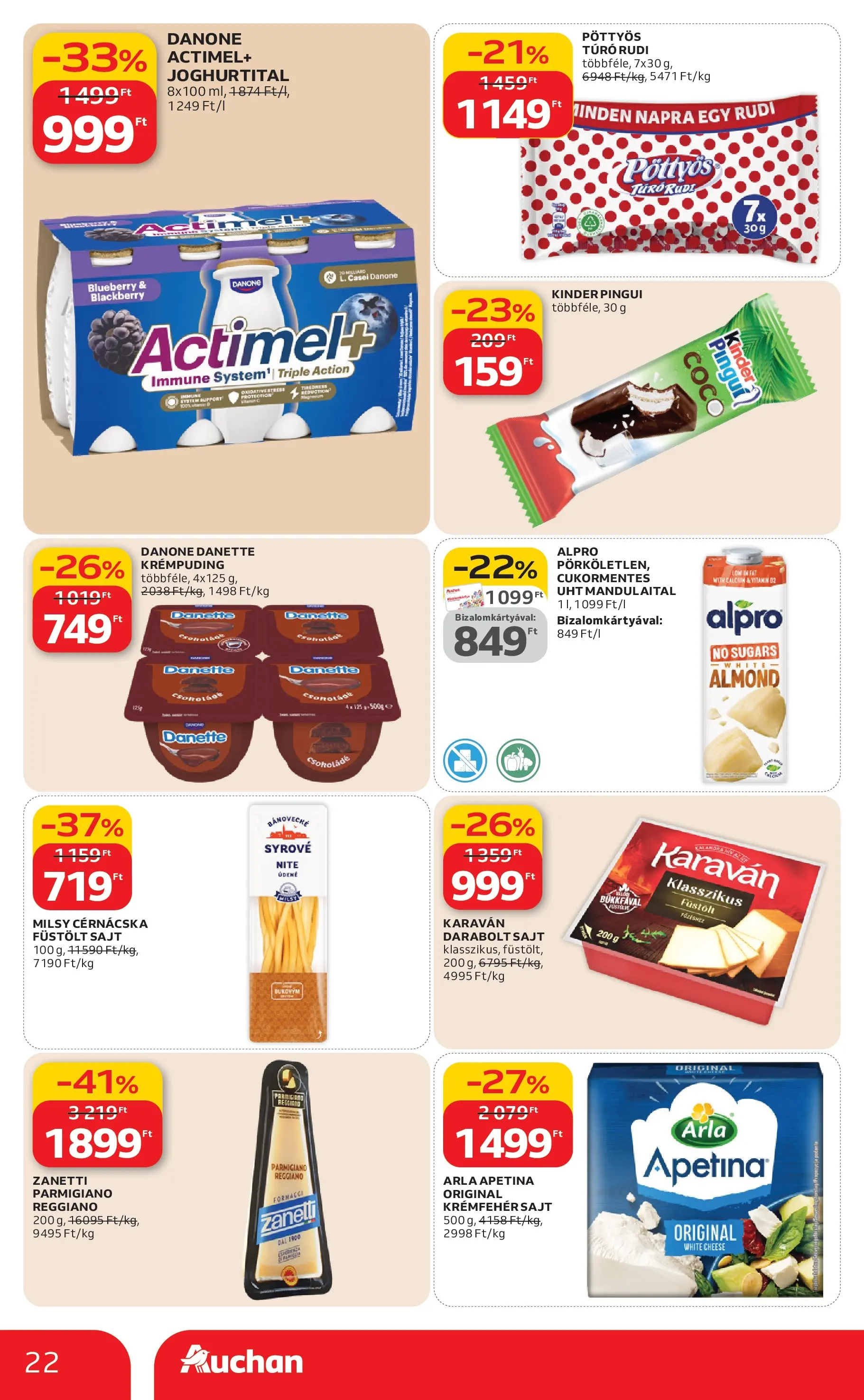 Auchan Akciós újság Miskolc - 2026.02.19. -tól/töl > akció, lapozható szórólap 🛍️ | Oldal: 22 | Termékek: Mandulaital, Sajt, Csokoládé, Túró