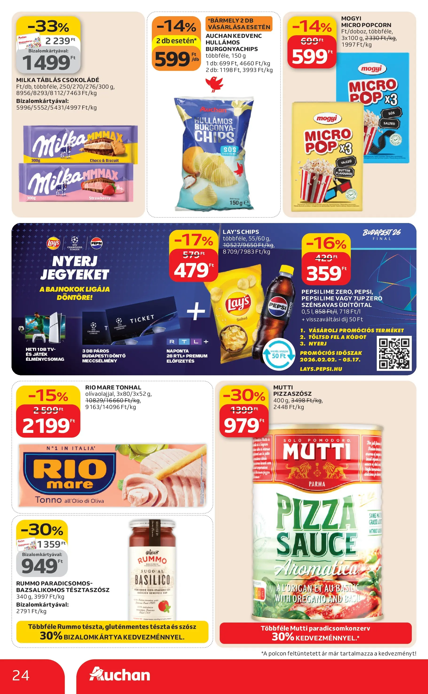 Auchan Akciós újság Miskolc - 2026.02.19. -tól/töl > akció, lapozható szórólap 🛍️ | Oldal: 24 | Termékek: Tonhal, Popcorn, Pizza, Szósz