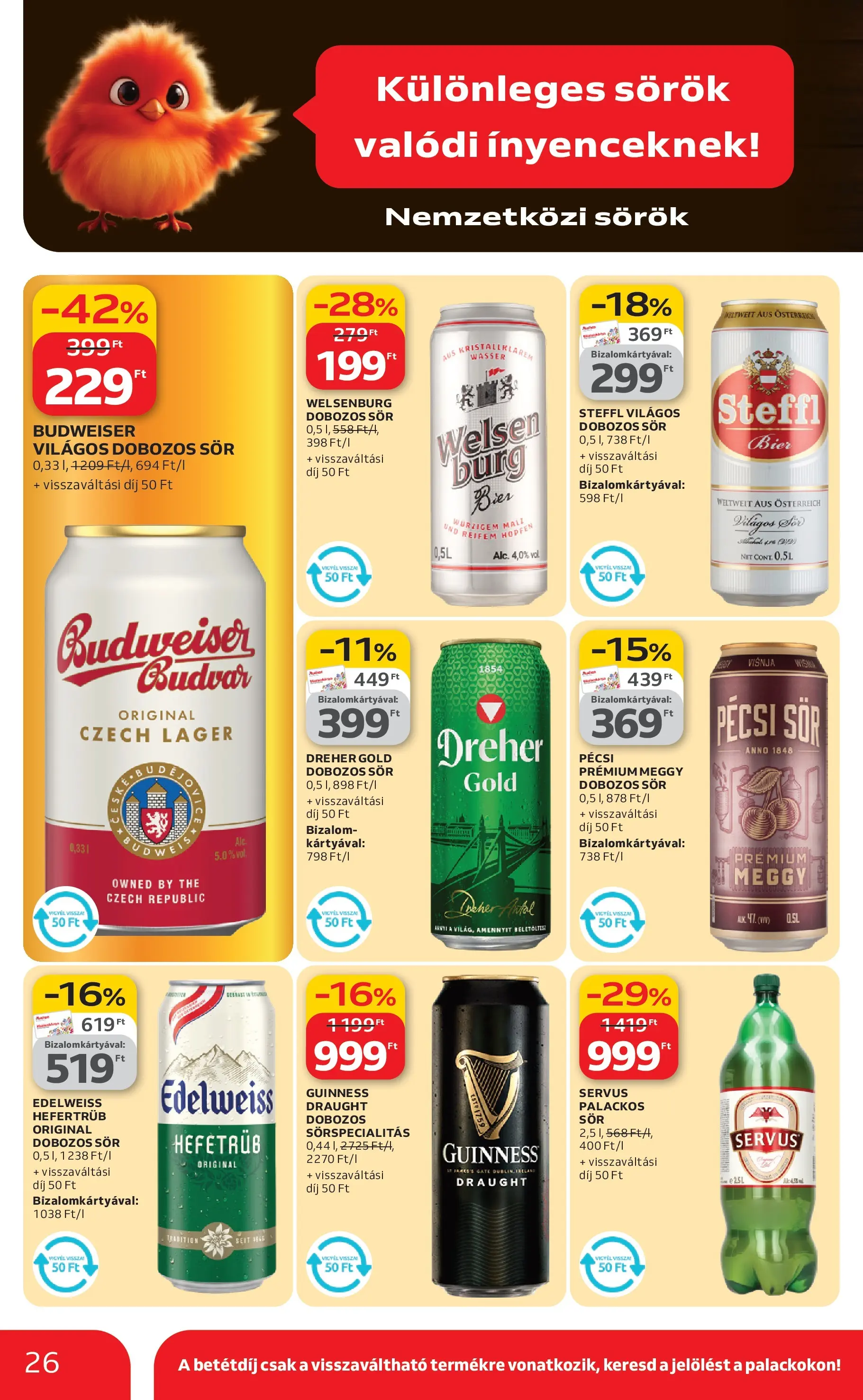 Auchan Akciós újság Miskolc - 2026.02.19. -tól/töl > akció, lapozható szórólap 🛍️ | Oldal: 26 | Termékek: Budweiser, Steffl, Dobozos sör, Sör