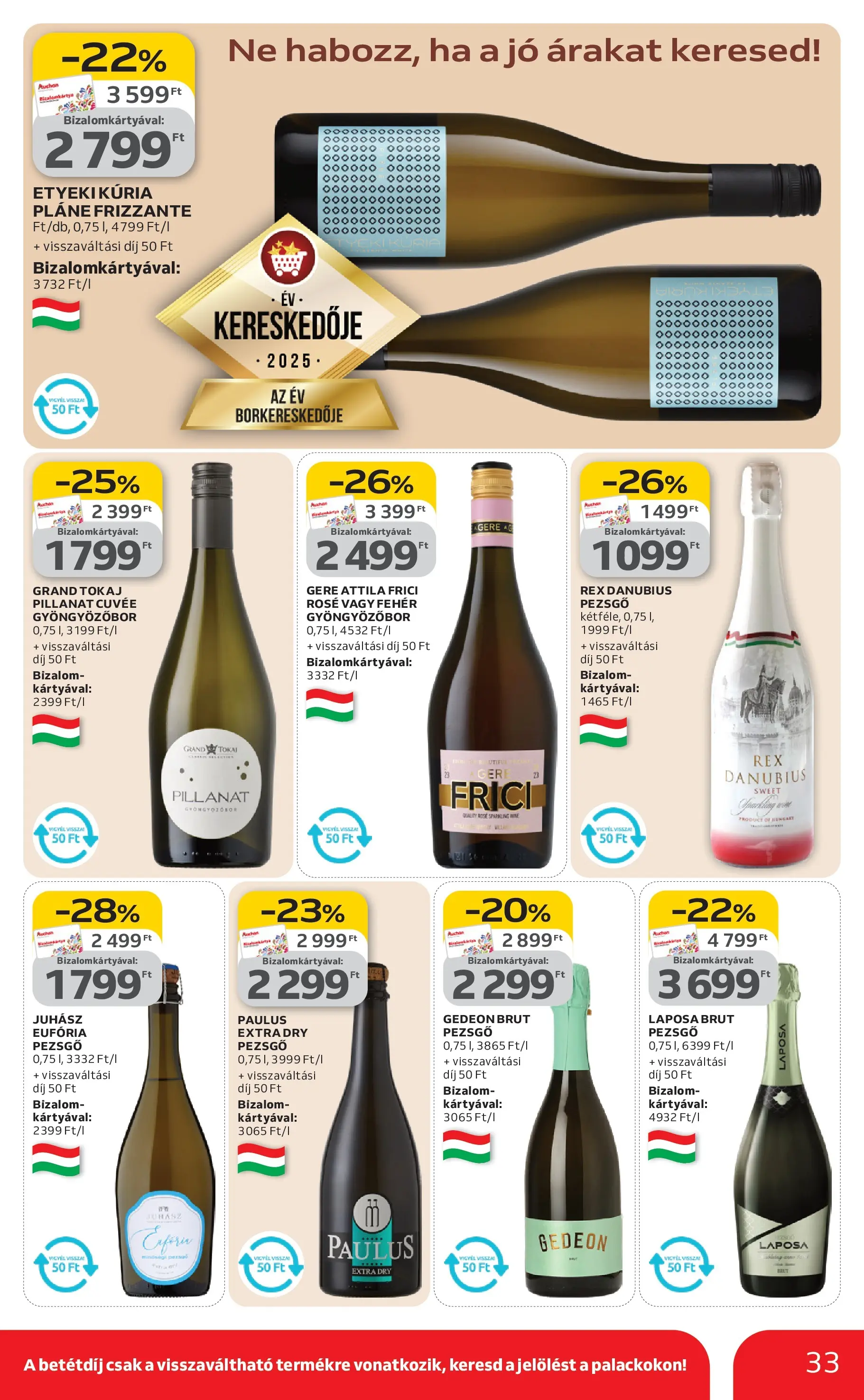 Auchan Akciós újság Miskolc - 2026.02.19. -tól/töl > akció, lapozható szórólap 🛍️ | Oldal: 33 | Termékek: Pezsgő, Gyöngyözőbor