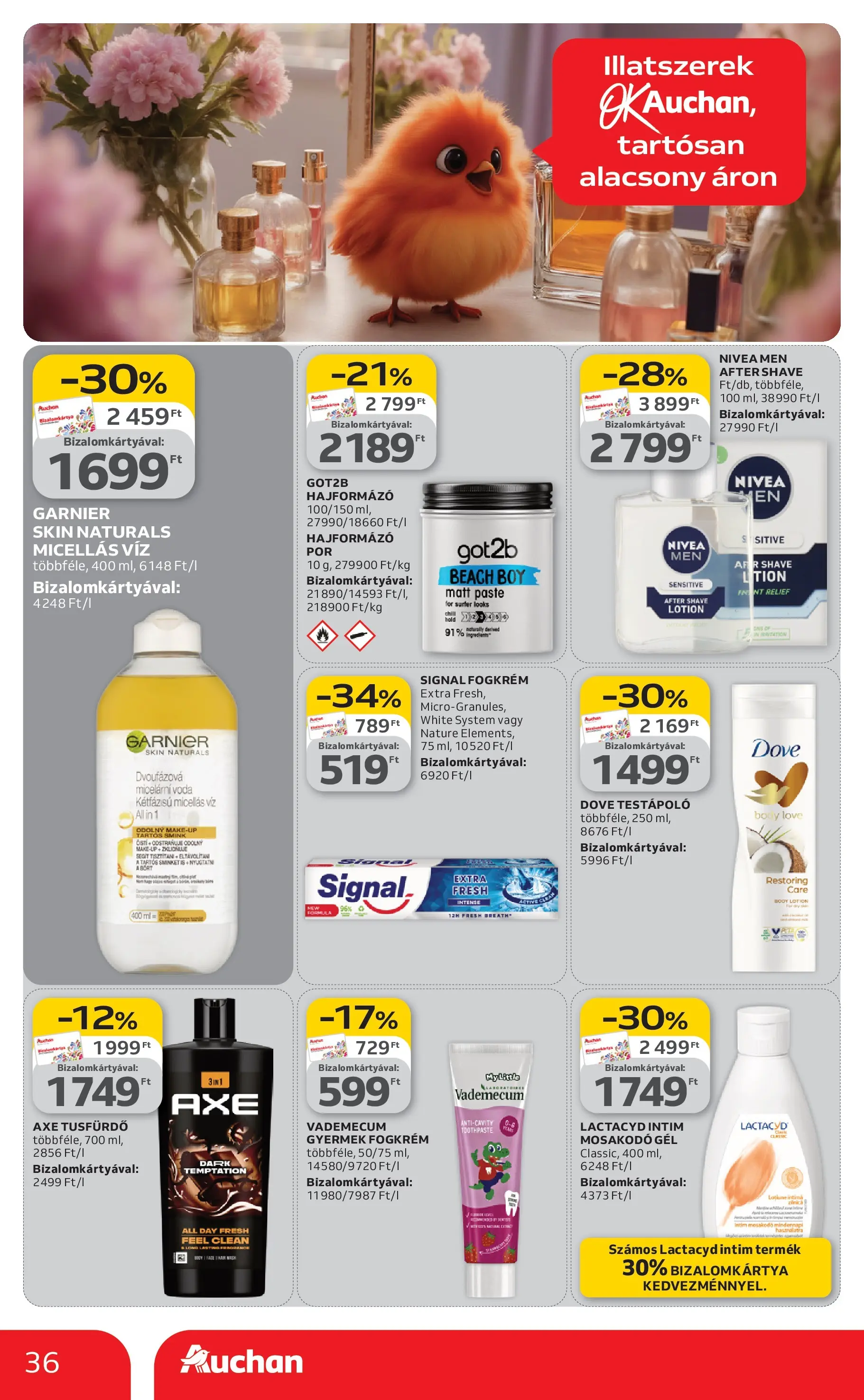 Auchan Akciós újság Miskolc - 2026.02.19. -tól/töl > akció, lapozható szórólap 🛍️ | Oldal: 36 | Termékek: Micellás víz, Smink, Testápoló, Tusfürdő