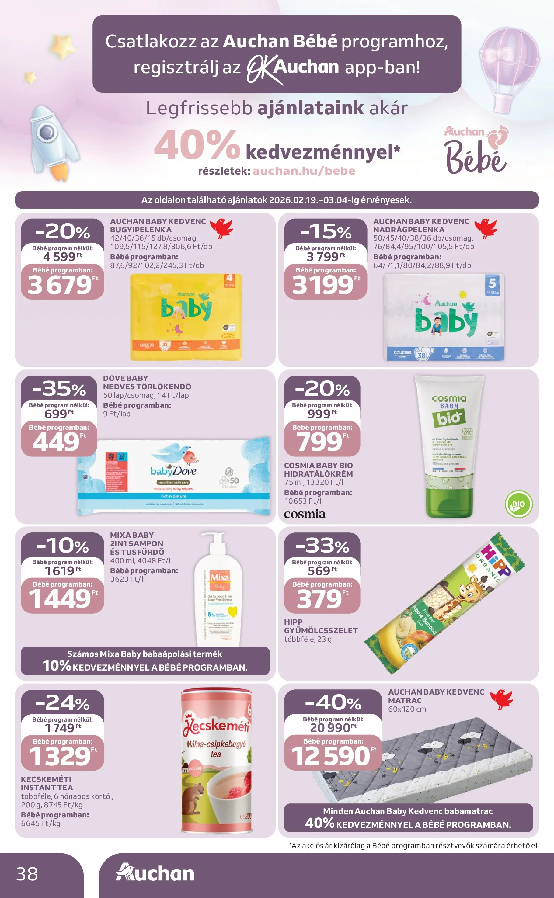 Auchan Akciós újság Miskolc - 2026.02.19. -tól/töl > akció, lapozható szórólap 🛍️ | Oldal: 38 | Termékek: Body, Matrac, Sampon, Tusfürdő
