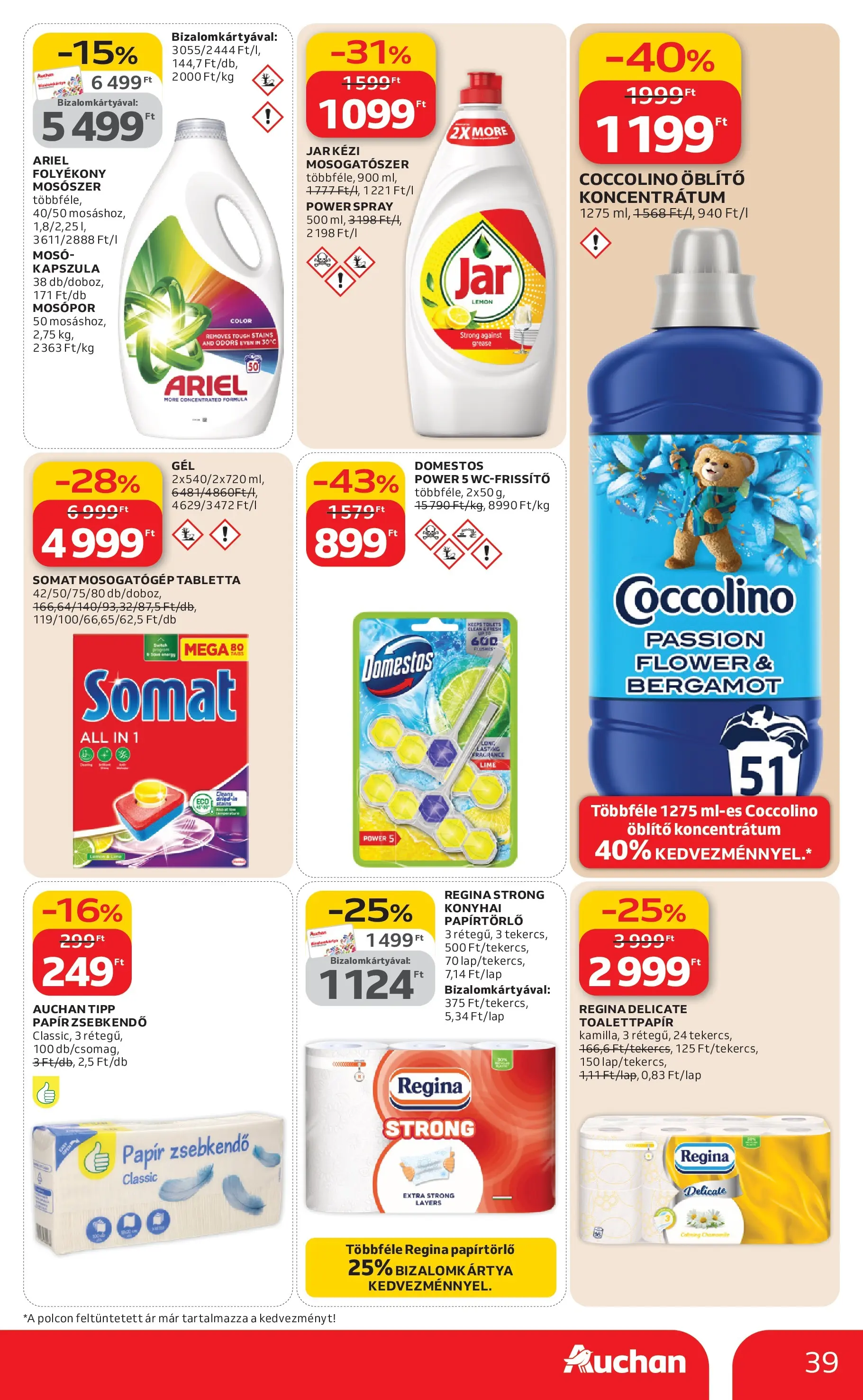 Auchan Akciós újság Miskolc - 2026.02.19. -tól/töl > akció, lapozható szórólap 🛍️ | Oldal: 39 | Termékek: Papírtörlő, Mosópor, Mosószer, Mosogatószer