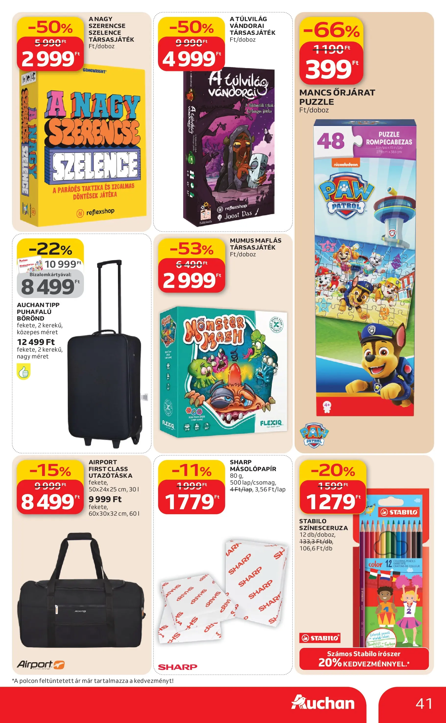 Auchan Akciós újság Miskolc - 2026.02.19. -tól/töl > akció, lapozható szórólap 🛍️ | Oldal: 41 | Termékek: Utazótáska, Bőrönd, Puzzle, Társasjáték