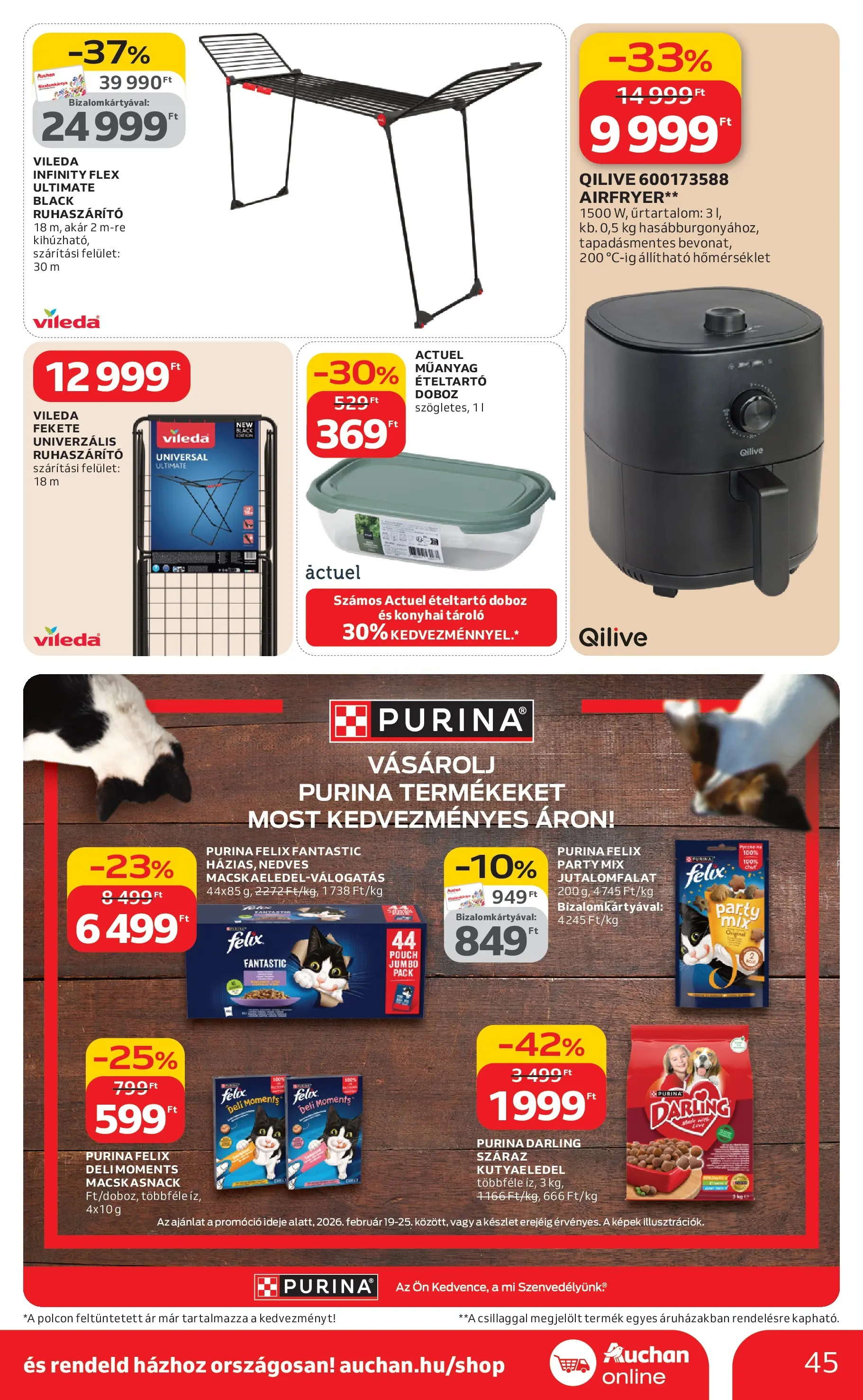 Auchan Akciós újság Miskolc - 2026.02.19. -tól/töl > akció, lapozható szórólap 🛍️ | Oldal: 45 | Termékek: Ételtartó, Kutyaeledel, Ruhaszárító, Vileda