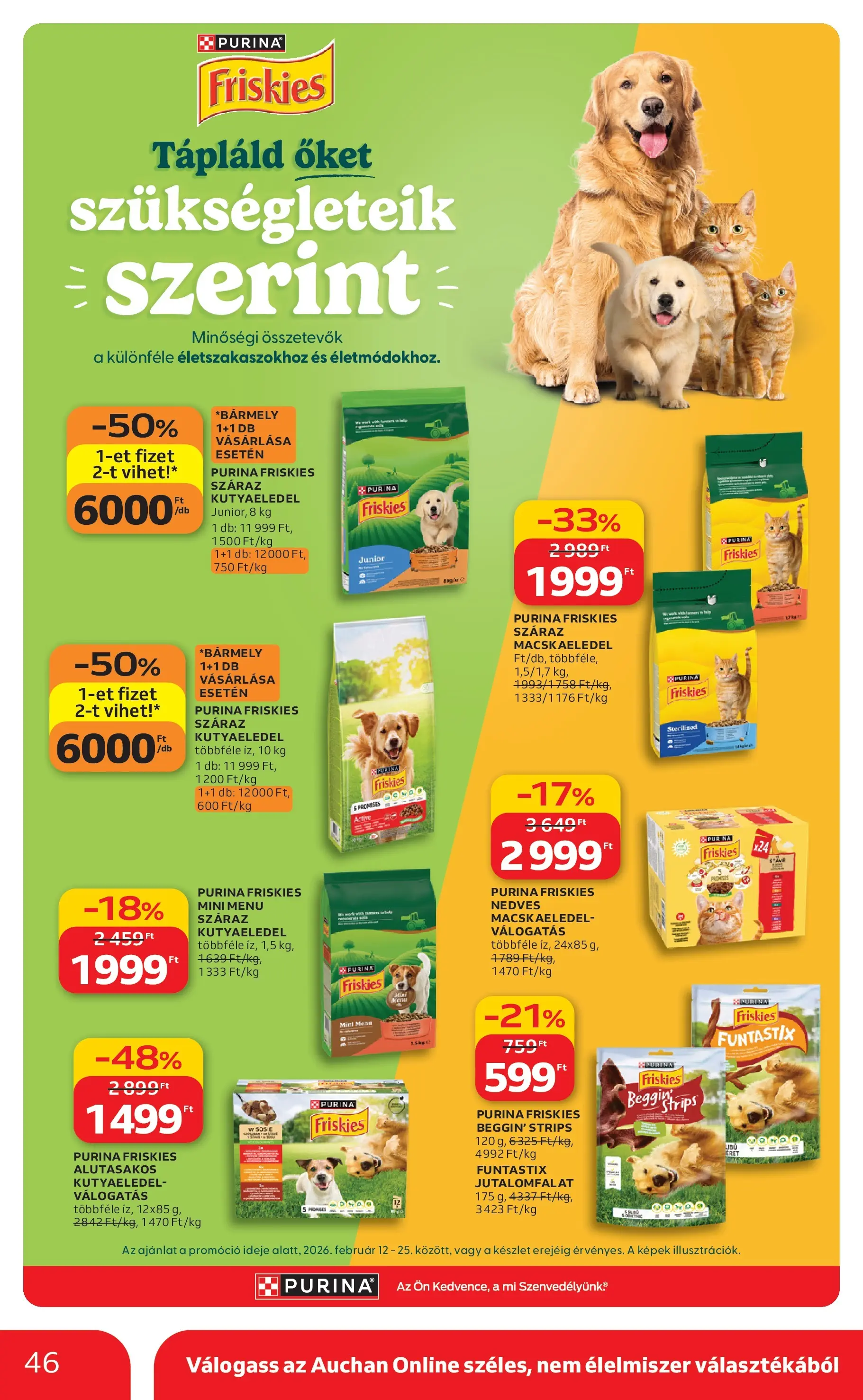Auchan Akciós újság Miskolc - 2026.02.19. -tól/töl > akció, lapozható szórólap 🛍️ | Oldal: 46 | Termékek: Macskaeledel, Kutyaeledel