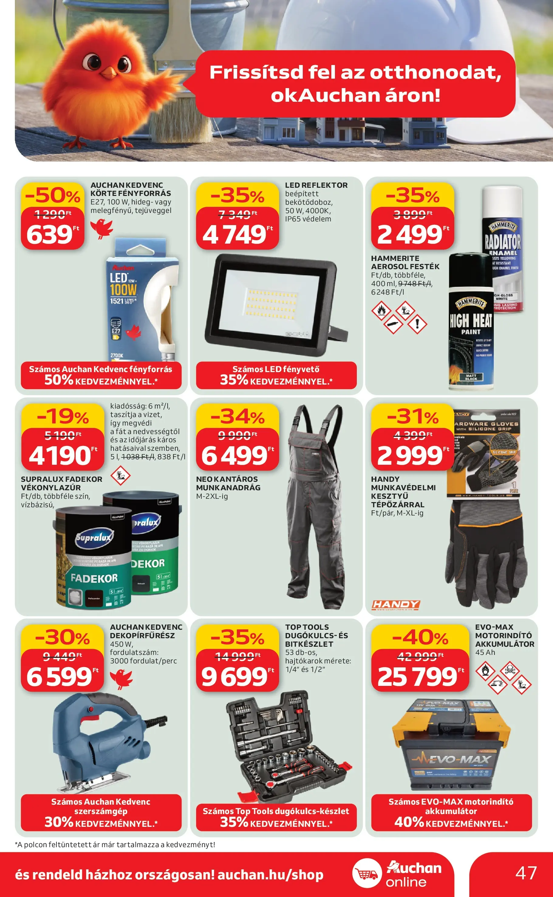 Auchan Akciós újság Miskolc - 2026.02.19. -tól/töl > akció, lapozható szórólap 🛍️ | Oldal: 47 | Termékek: Reflektor, Körte, Radiátor, Led reflektor