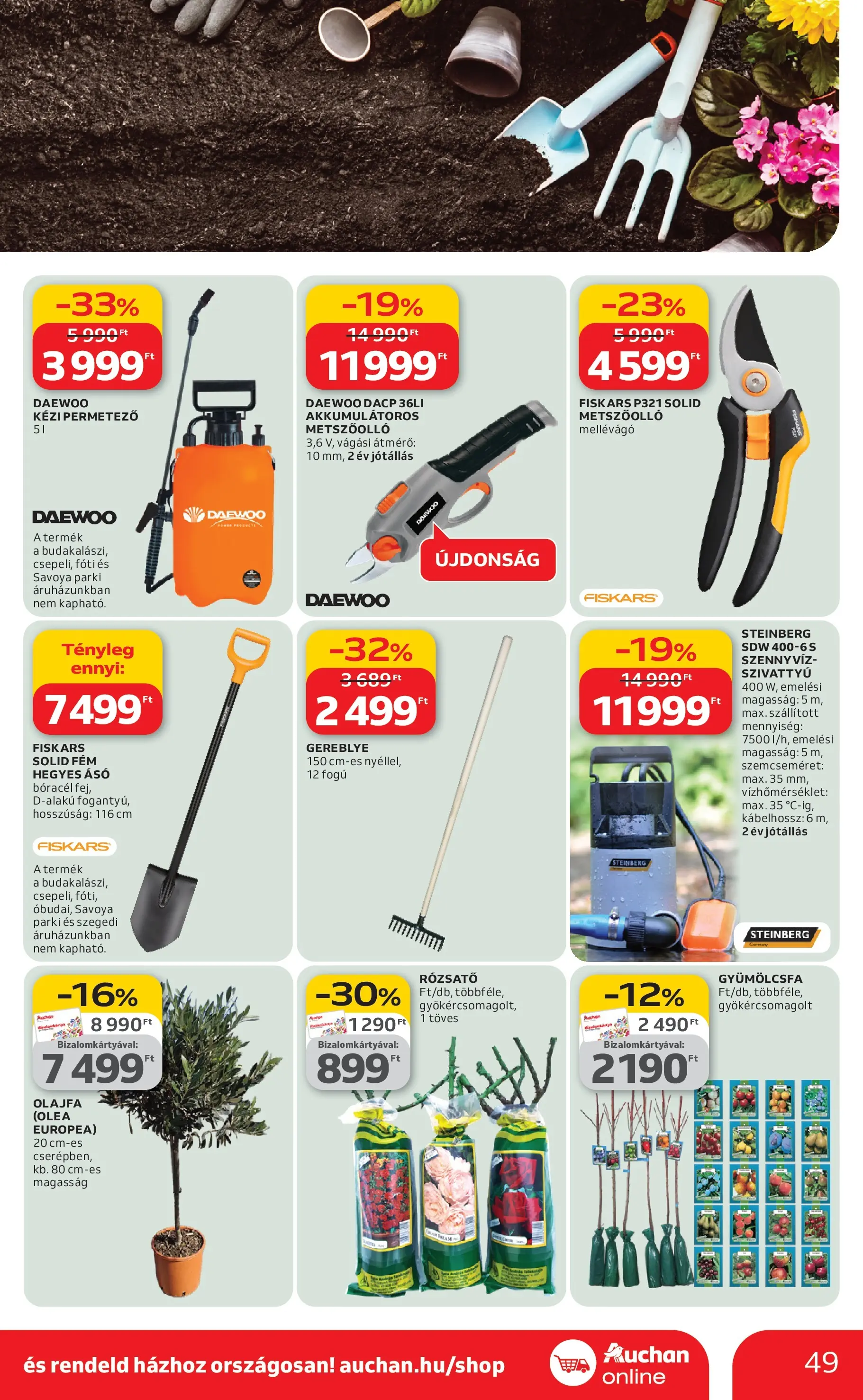 Auchan Akciós újság Miskolc - 2026.02.19. -tól/töl > akció, lapozható szórólap 🛍️ | Oldal: 49 | Termékek: Permetező, Szivattyú, Kézi permetező, Metszőolló