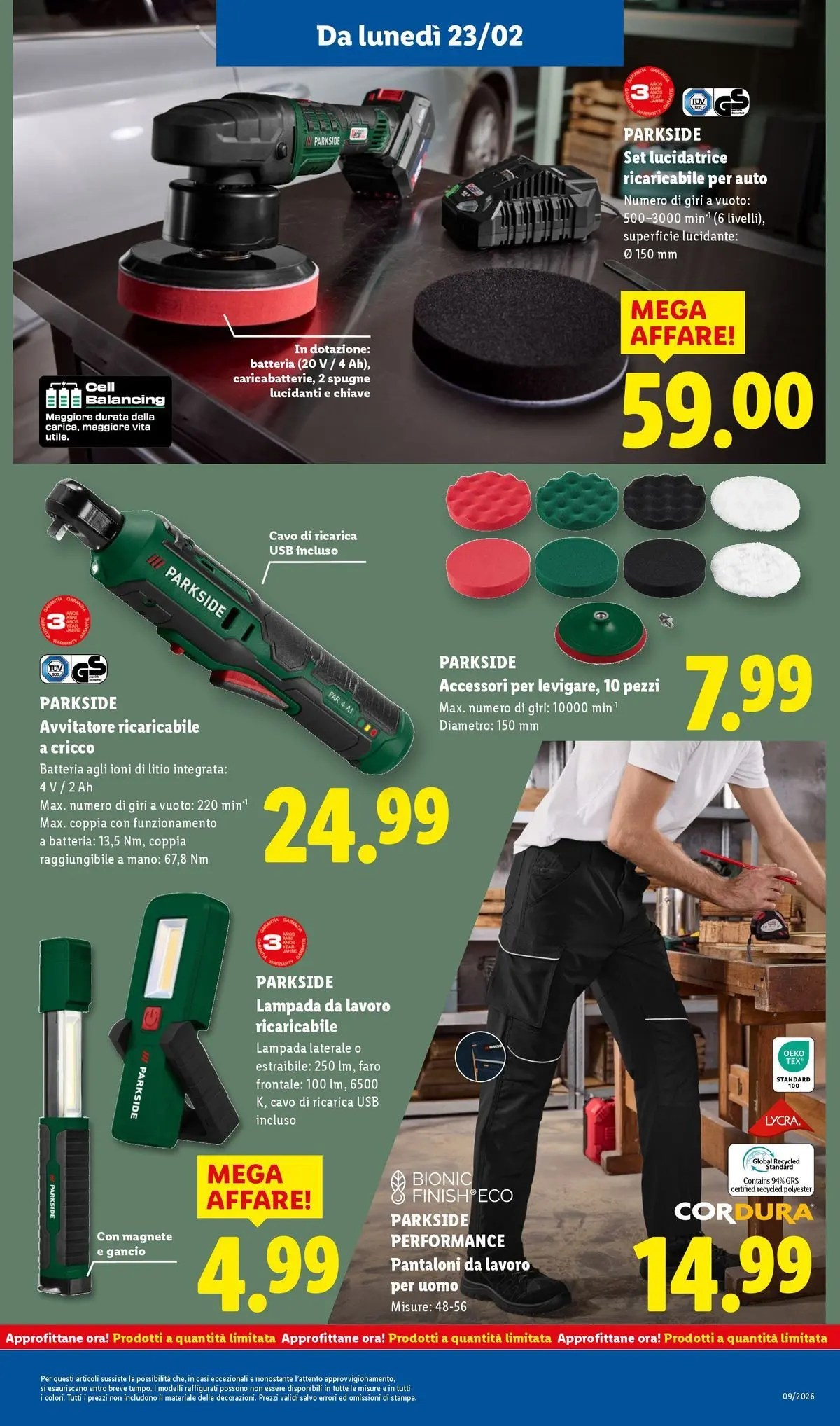 LIDL volantino della prossima settimana dal ﻿22/02/2026﻿ 📣 | Pagina: 29 | Prodotti: Pantaloni, Avvitatore, Cavo, Lampada