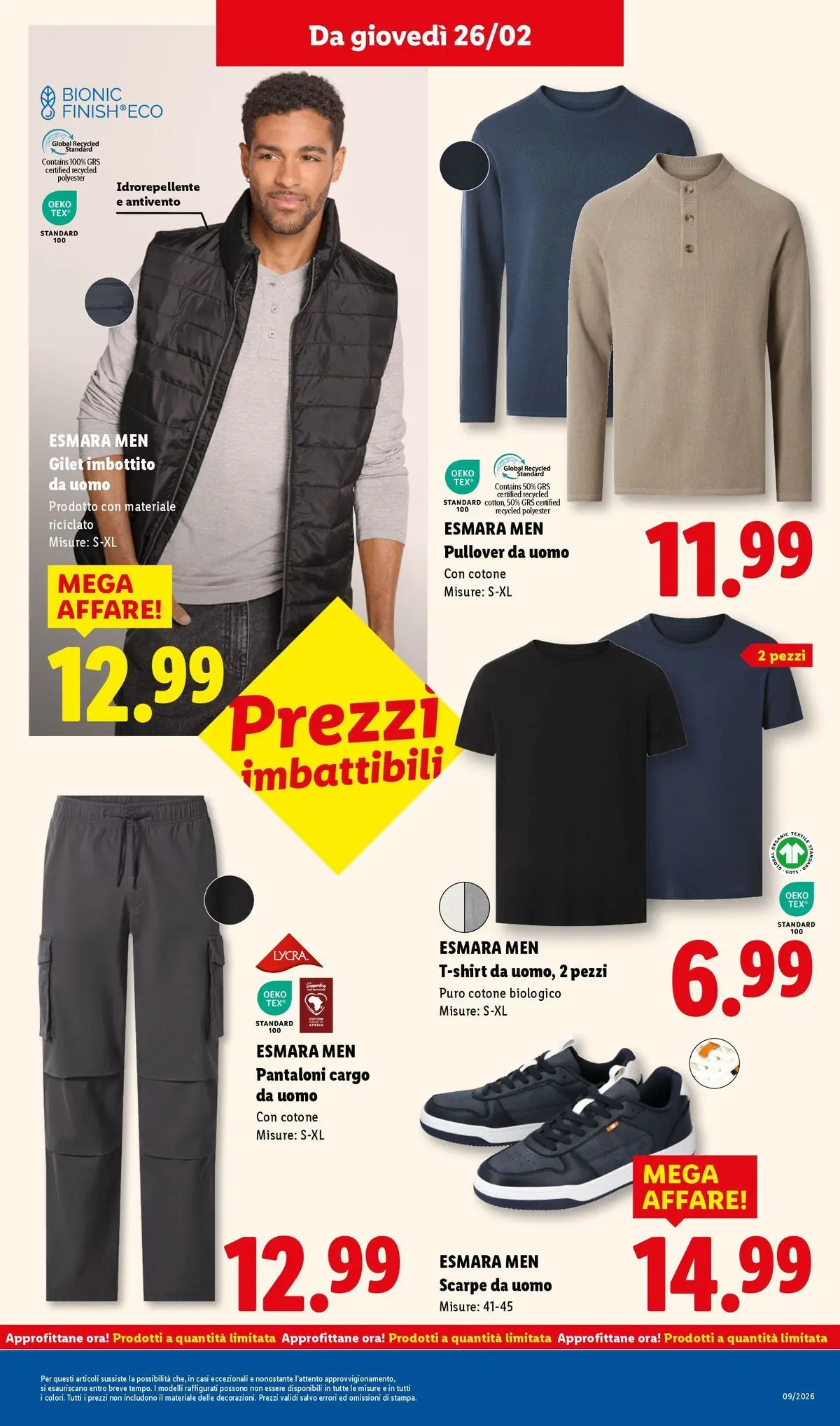 LIDL volantino della prossima settimana dal ﻿22/02/2026﻿ 📣 | Pagina: 39 | Prodotti: Pantaloni, T-shirt, Gilet, Scarpe