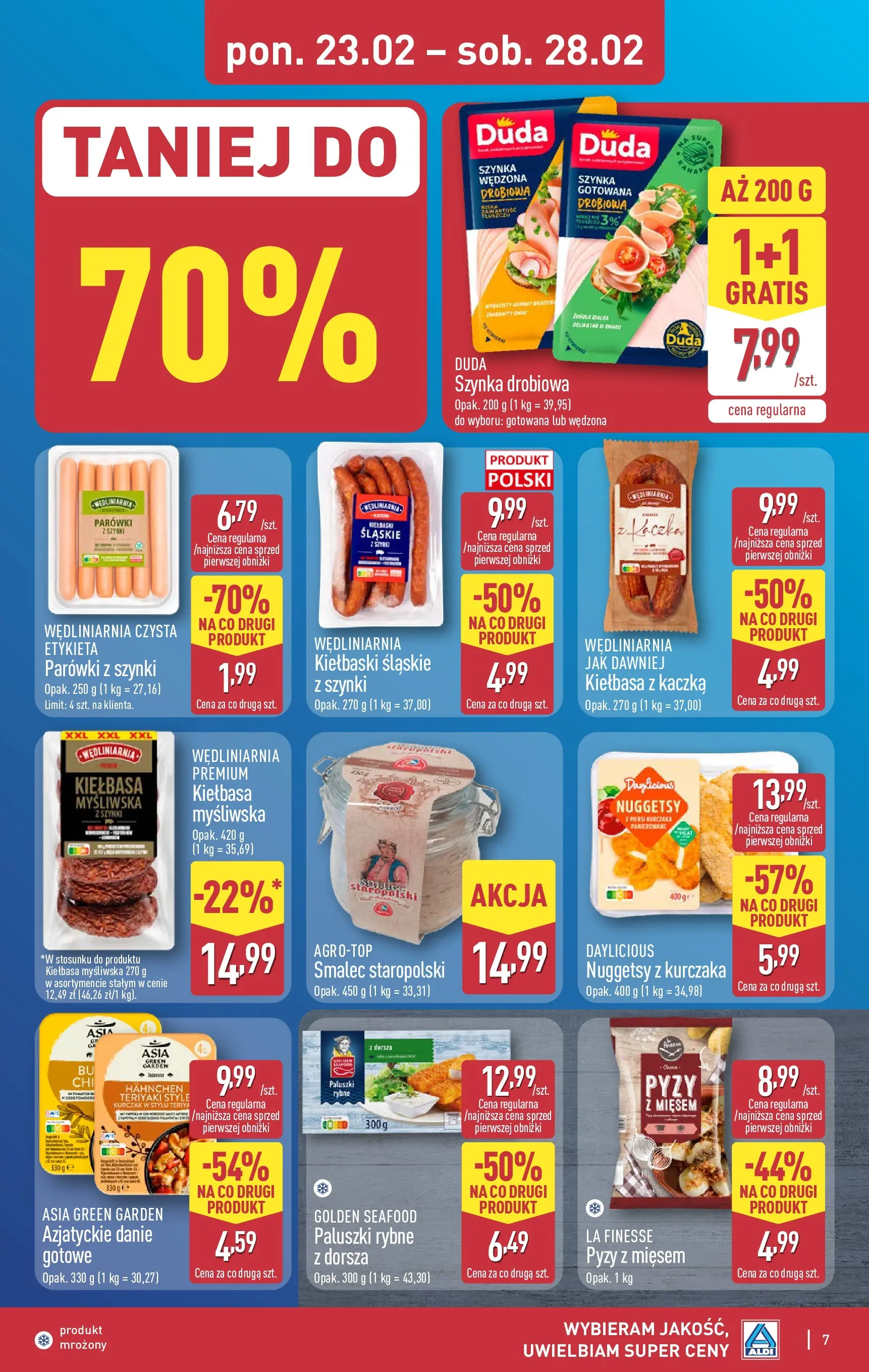 Aldi - Tanie zakupy w ALDI od 22.02.2026 - Ulotka PDF, promocje | Strona: 7 | Produkty: Szynka drobiowa, Kurczak, Myśliwska, Szynka