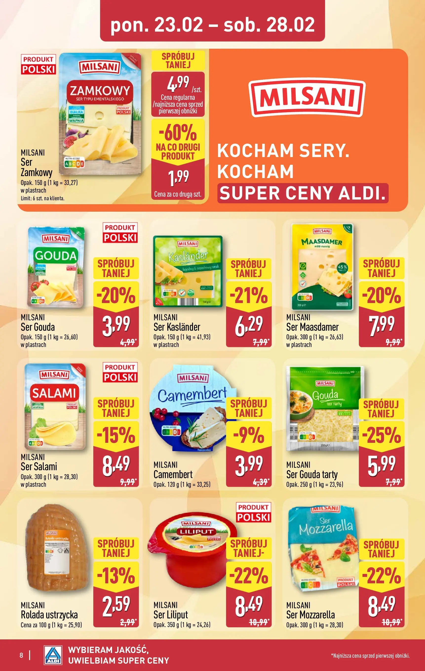 Aldi - Tanie zakupy w ALDI od 22.02.2026 - Ulotka PDF, promocje | Strona: 8 | Produkty: Camembert, Ser, Mozzarella, Ser gouda