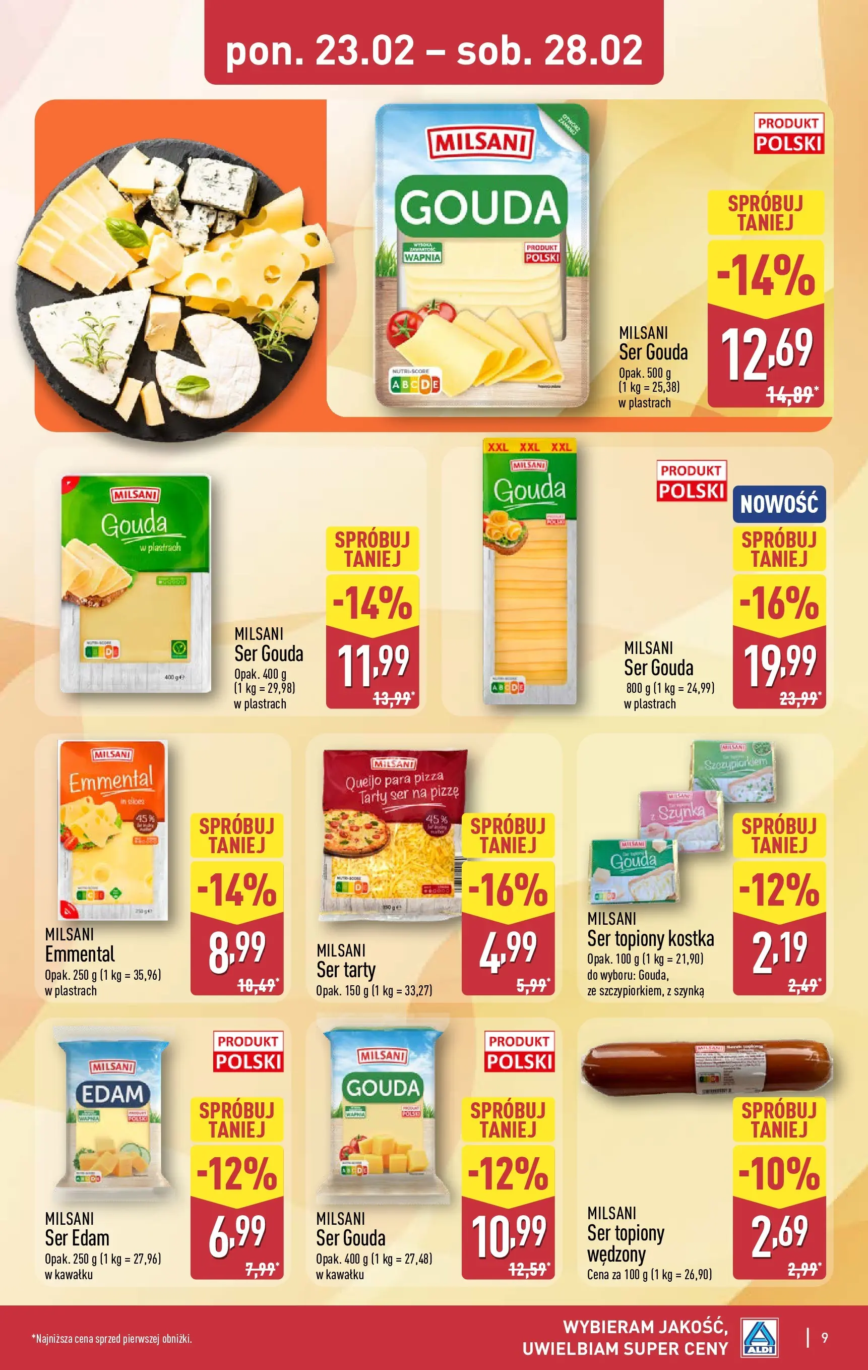 Aldi - Tanie zakupy w ALDI od 22.02.2026 - Ulotka PDF, promocje | Strona: 9 | Produkty: Ser topiony, Szynka, Pizza, Ser gouda